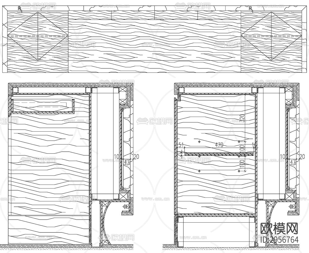 服务台接待台总台详图设计素材cad图库下载（渲染图3）
