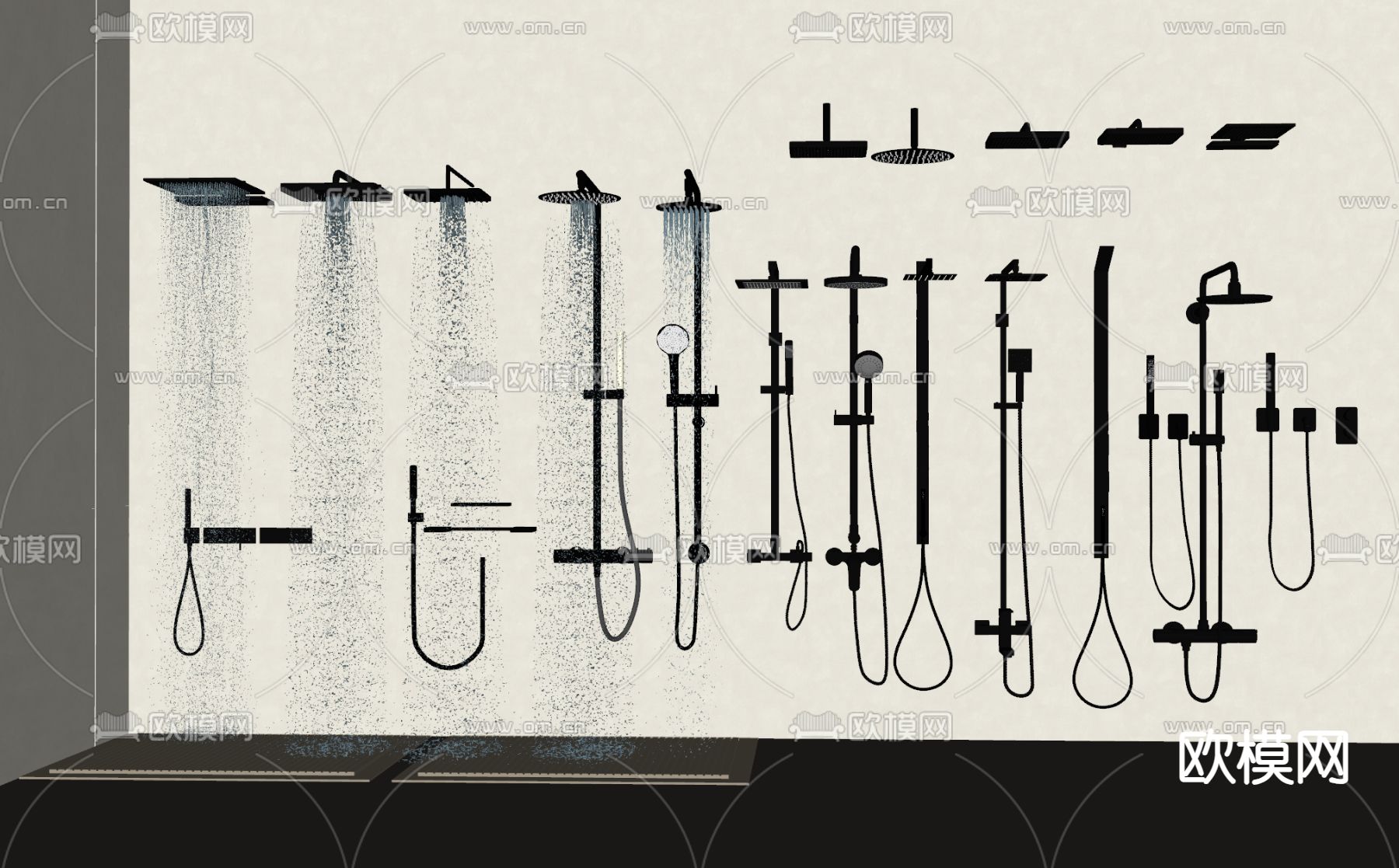 淋浴花洒 暗藏式花洒 喷头su模型下载（渲染图2）