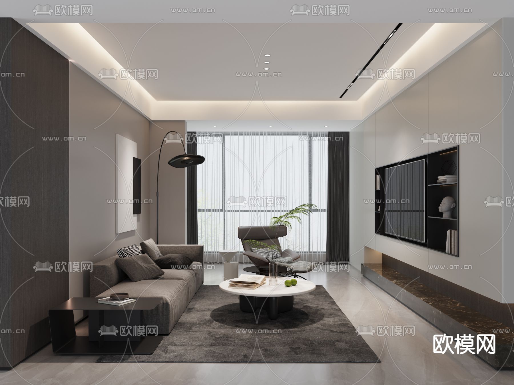 现代客厅免费3d模型下载_ID14368409_3dmax免费模型-欧模网