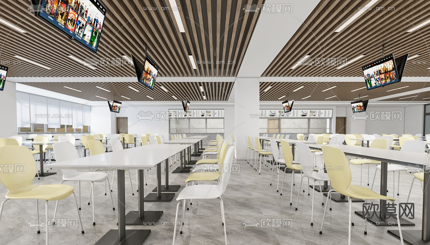 现代食堂 员工餐厅 学校餐厅su模型下载（渲染图1）