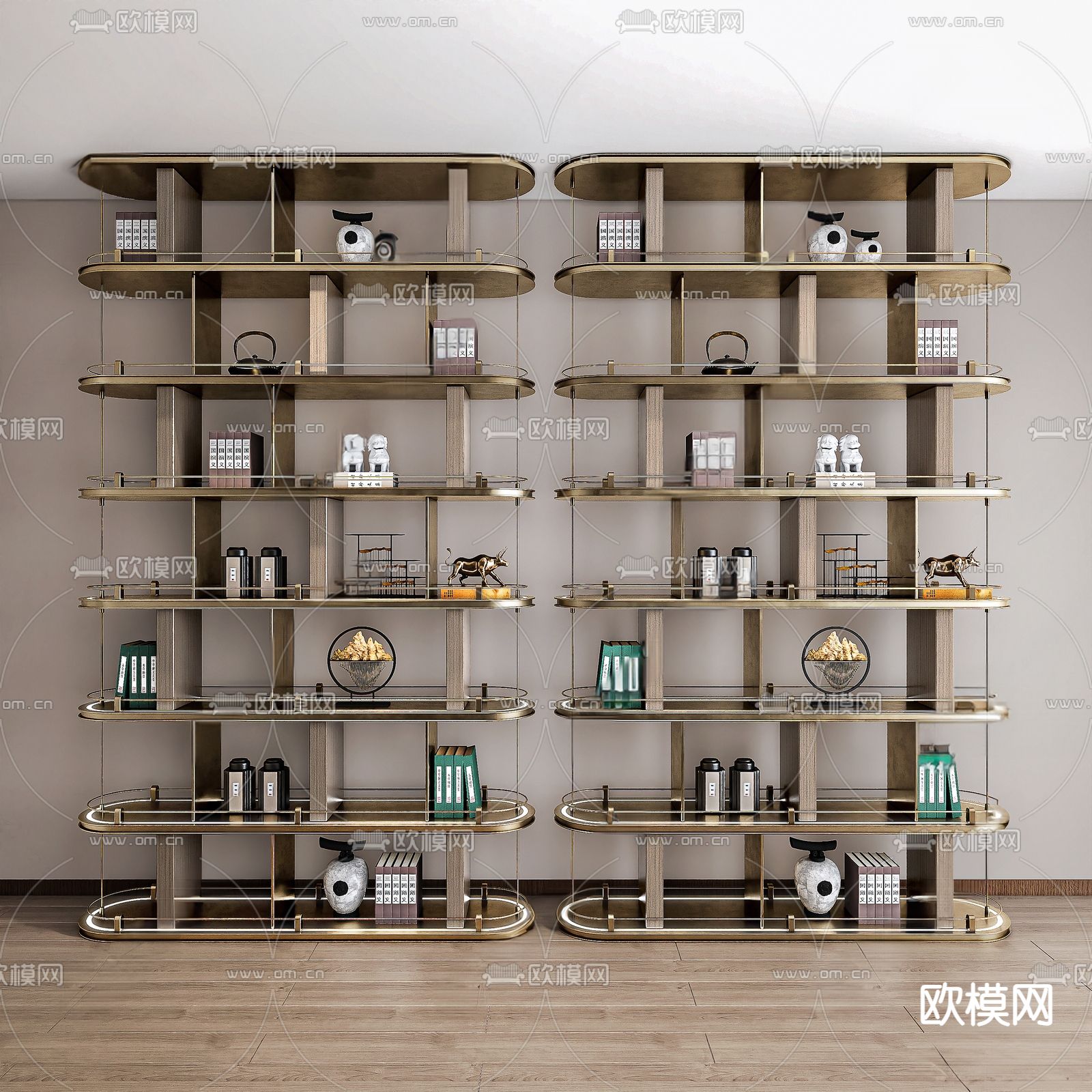 新中式书架su模型下载