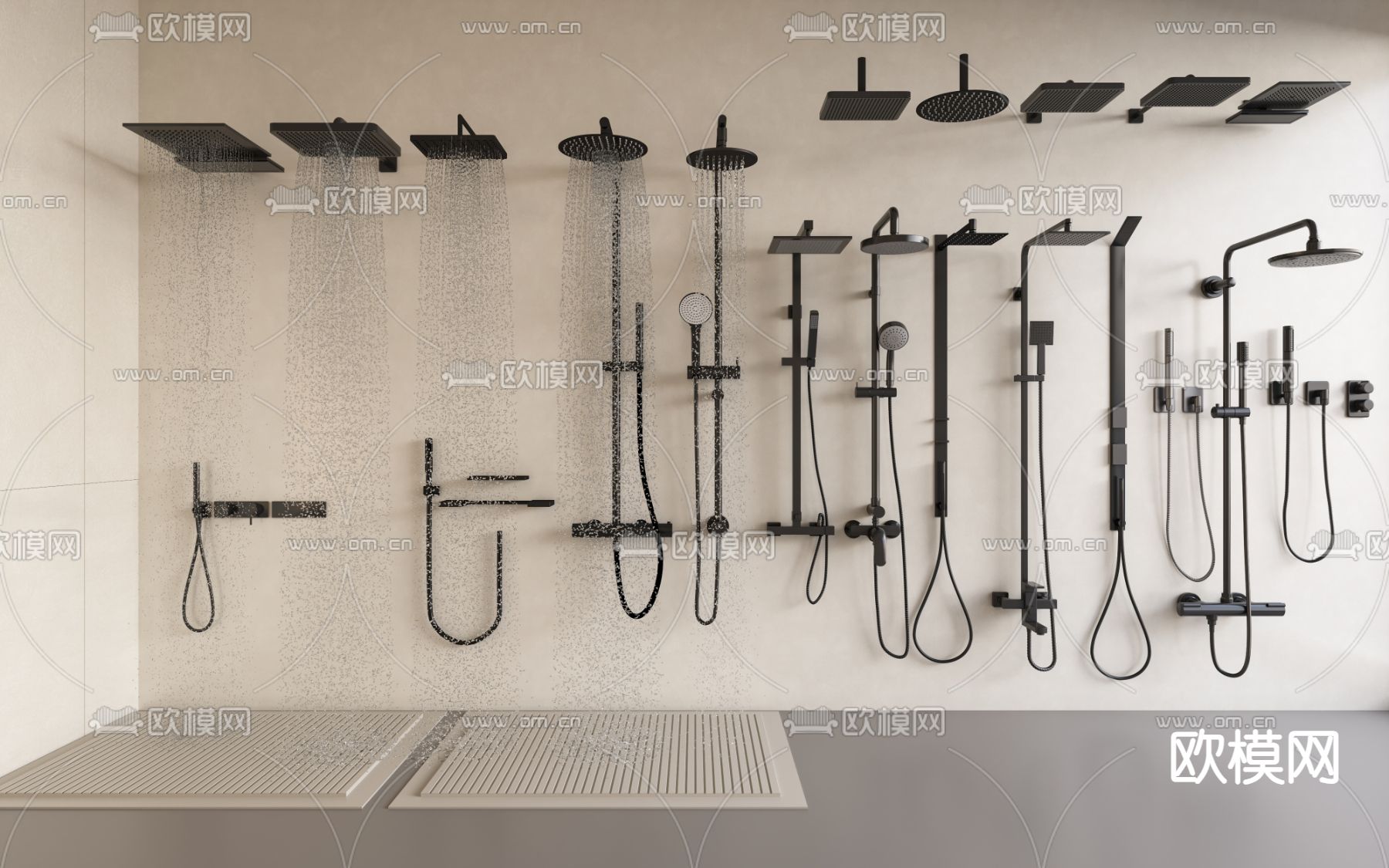 淋浴花洒 暗藏式花洒 喷头su模型下载（渲染图1）