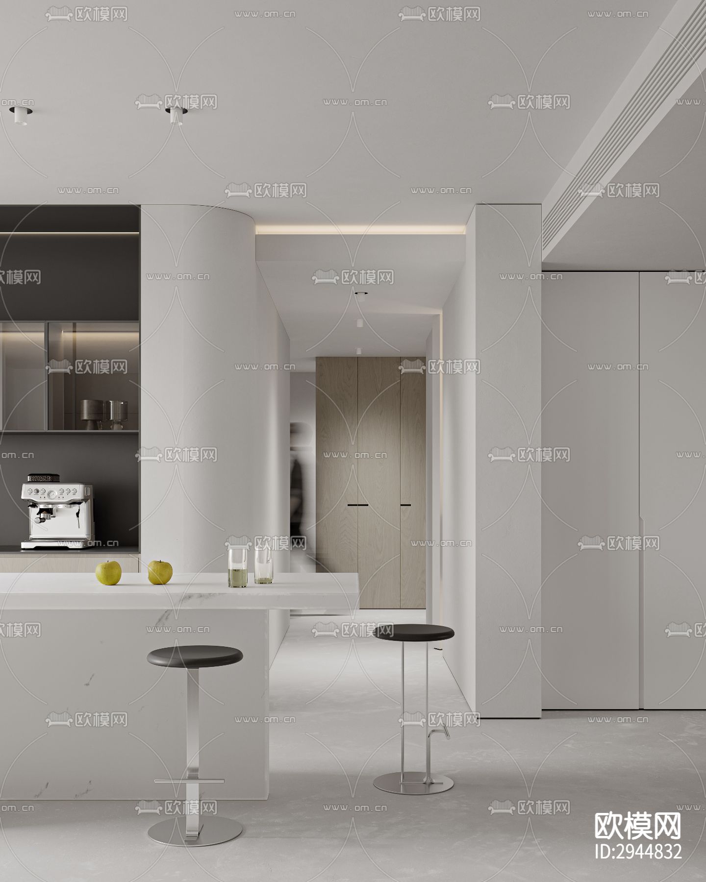 奶油风极简平层效果图下载（渲染图1）