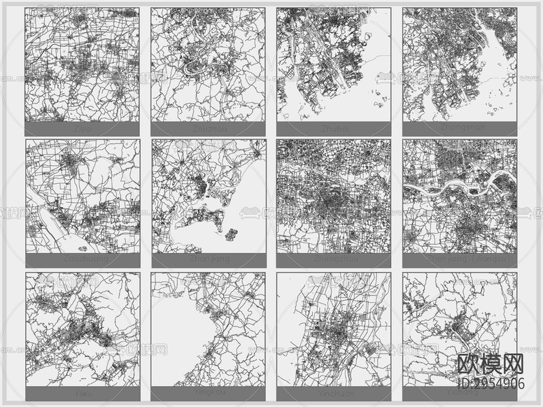 城市衛(wèi)星路網(wǎng)城市地圖cad施工圖下載(渲染圖1)