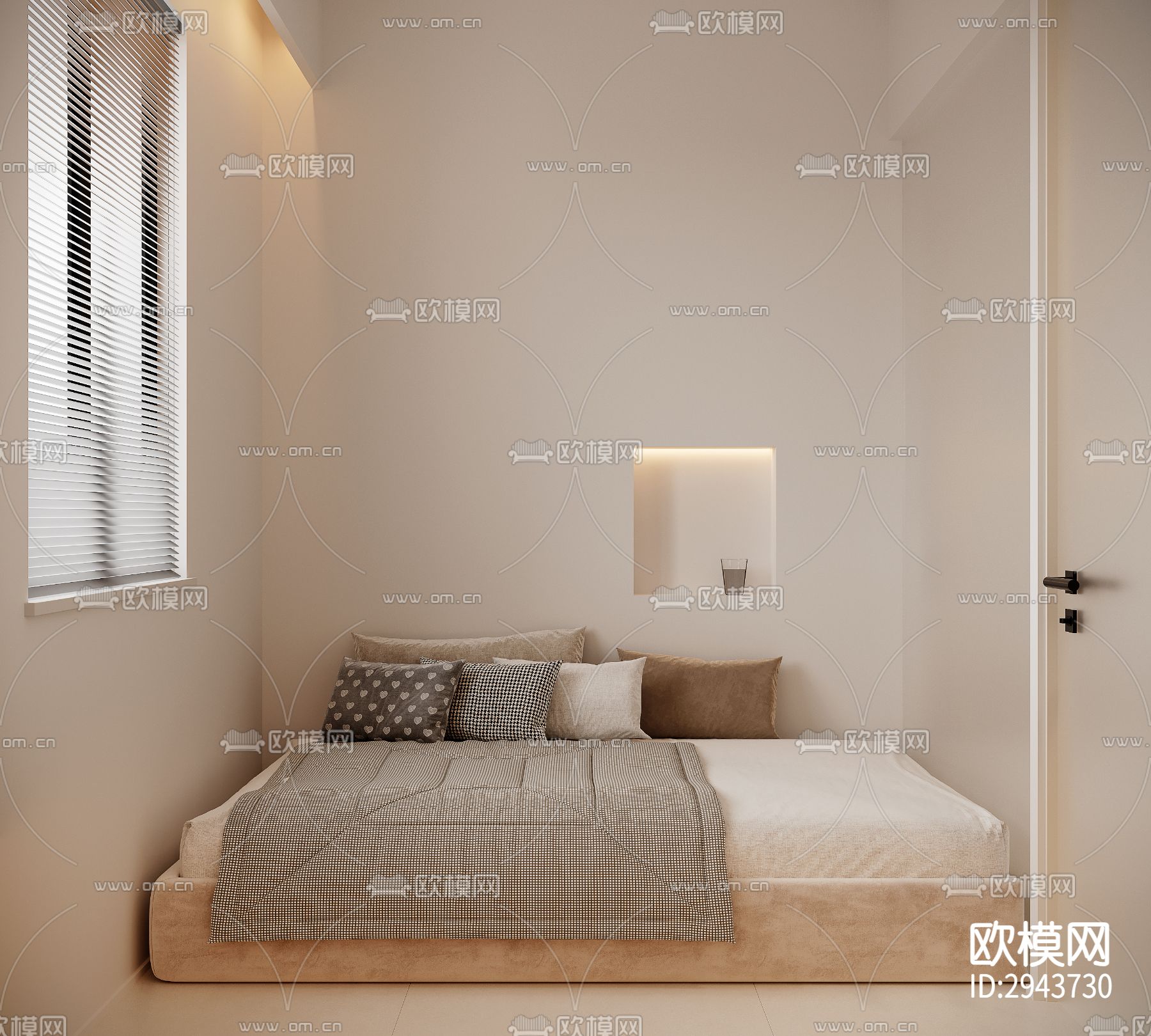 奶油风小户型平层效果图下载（渲染图3）