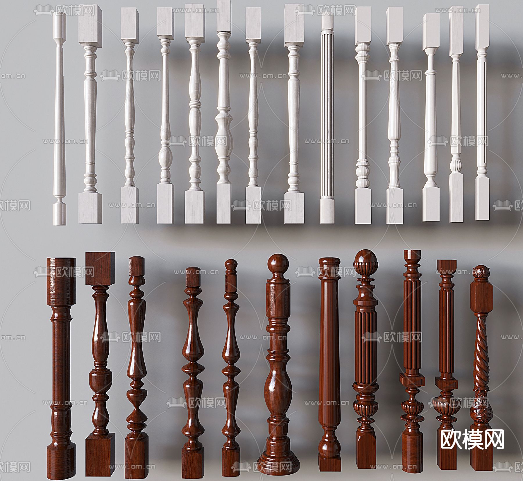 新中式柱子 宝瓶柱子 栏杆柱 石膏柱3d模型下载