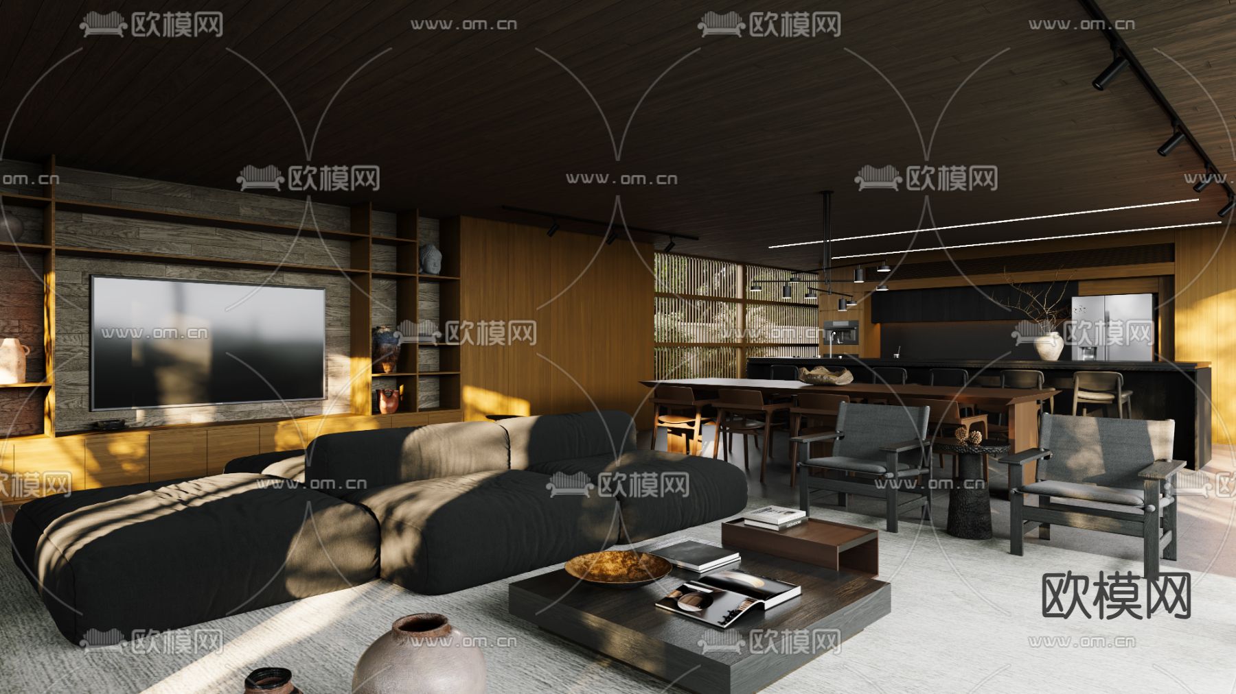 大平层客厅 餐厅3d模型下载（渲染图3）