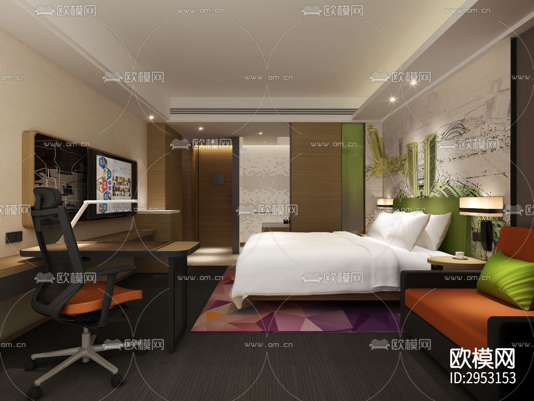 现代酒店客房效果图下载（渲染图2）