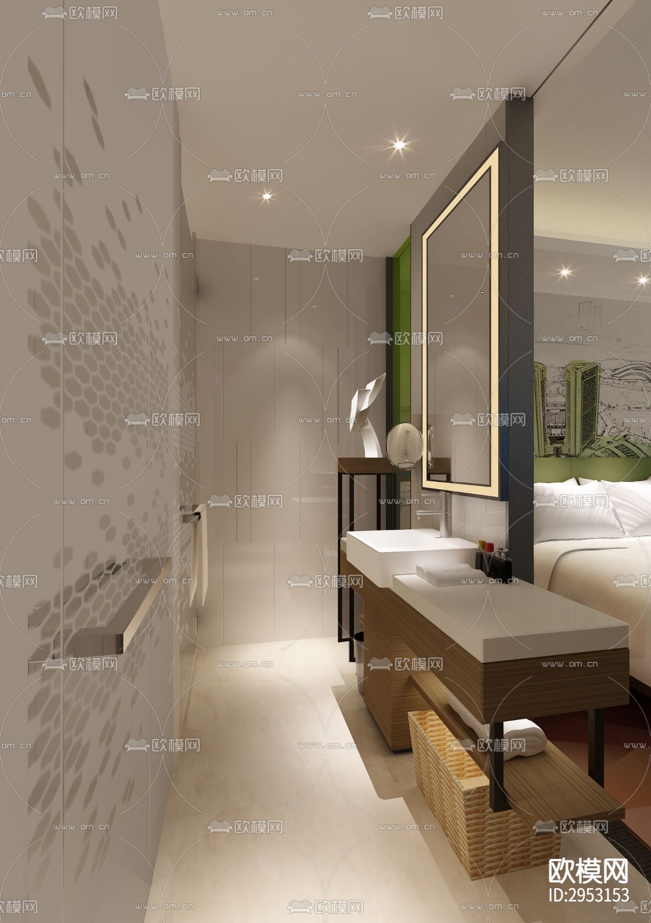 现代酒店客房效果图下载（渲染图1）