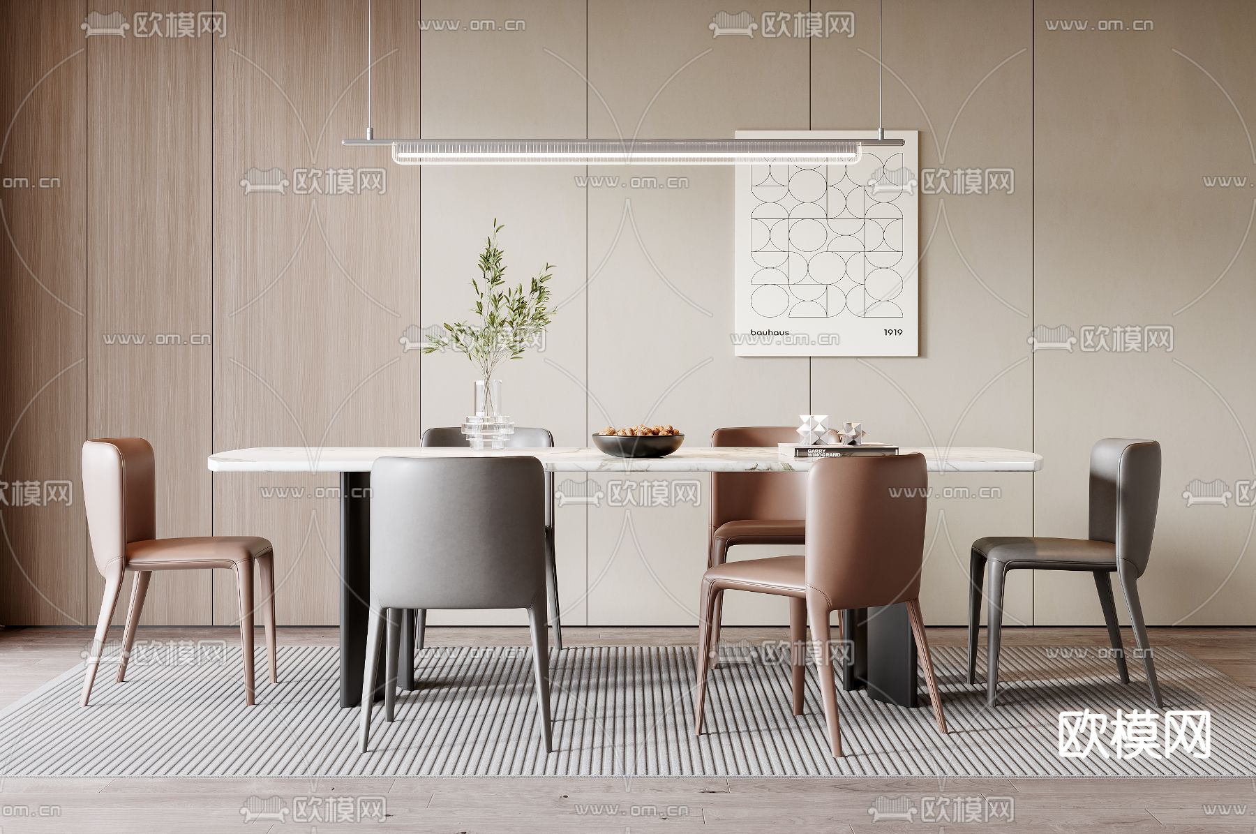 现代餐桌椅 岩板餐桌3d模型下载