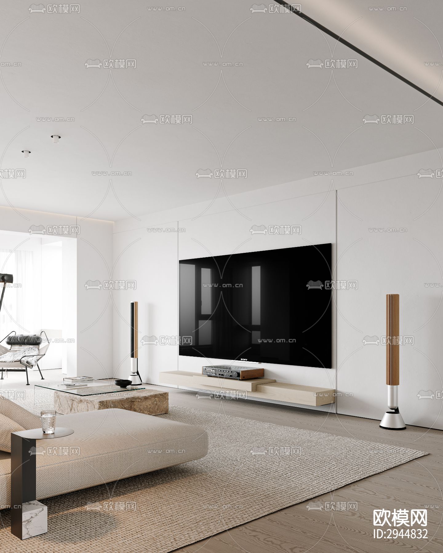 奶油风极简平层效果图下载（渲染图5）