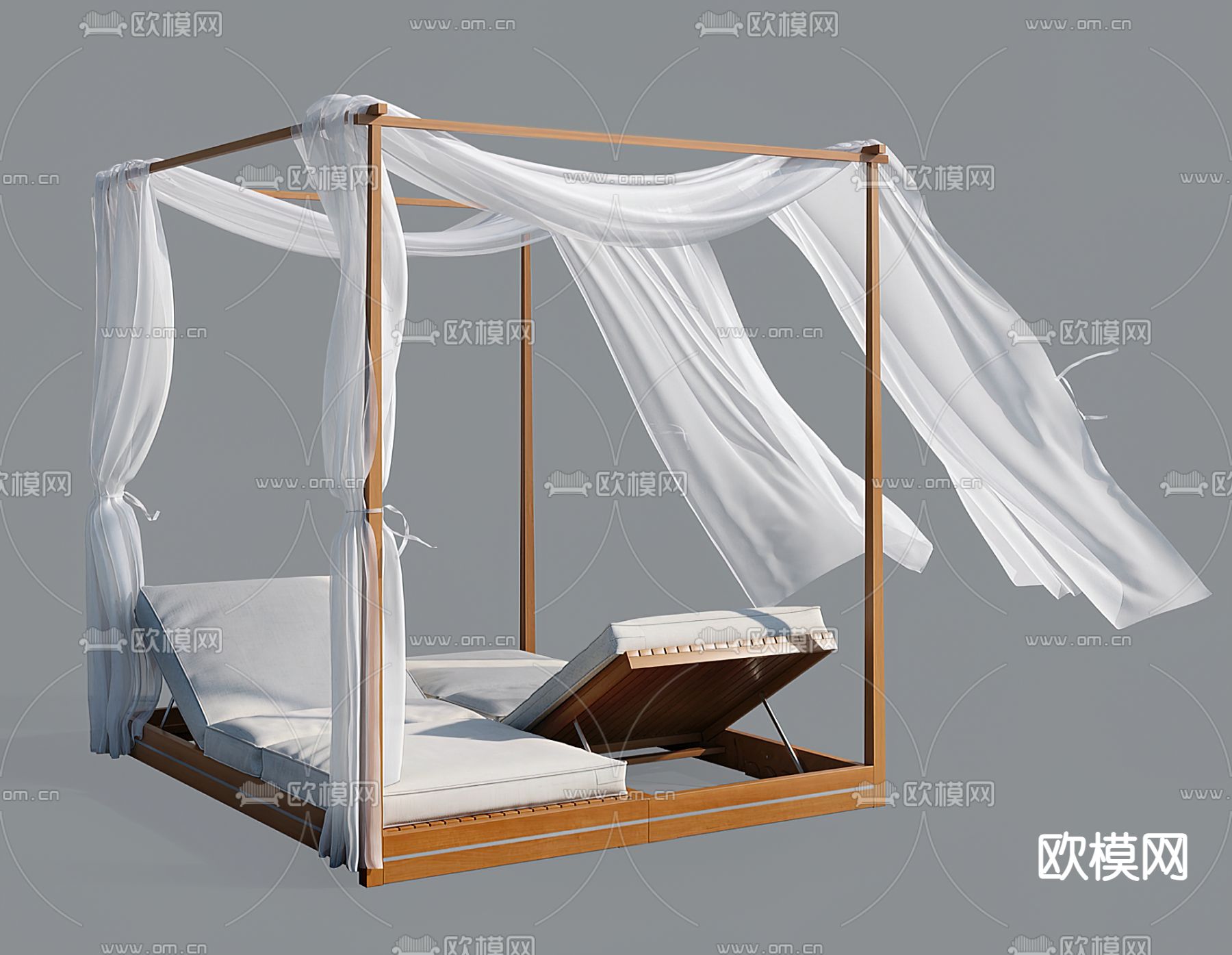 户外躺椅 日光浴躺椅 布幔3d模型下载