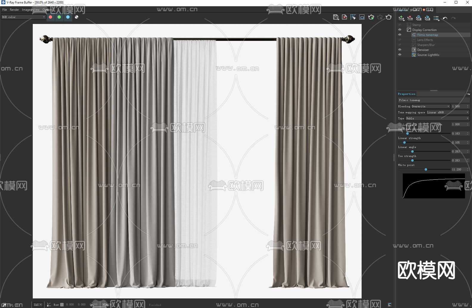 窗帘 开合帘 纱帘su模型下载（渲染图3）