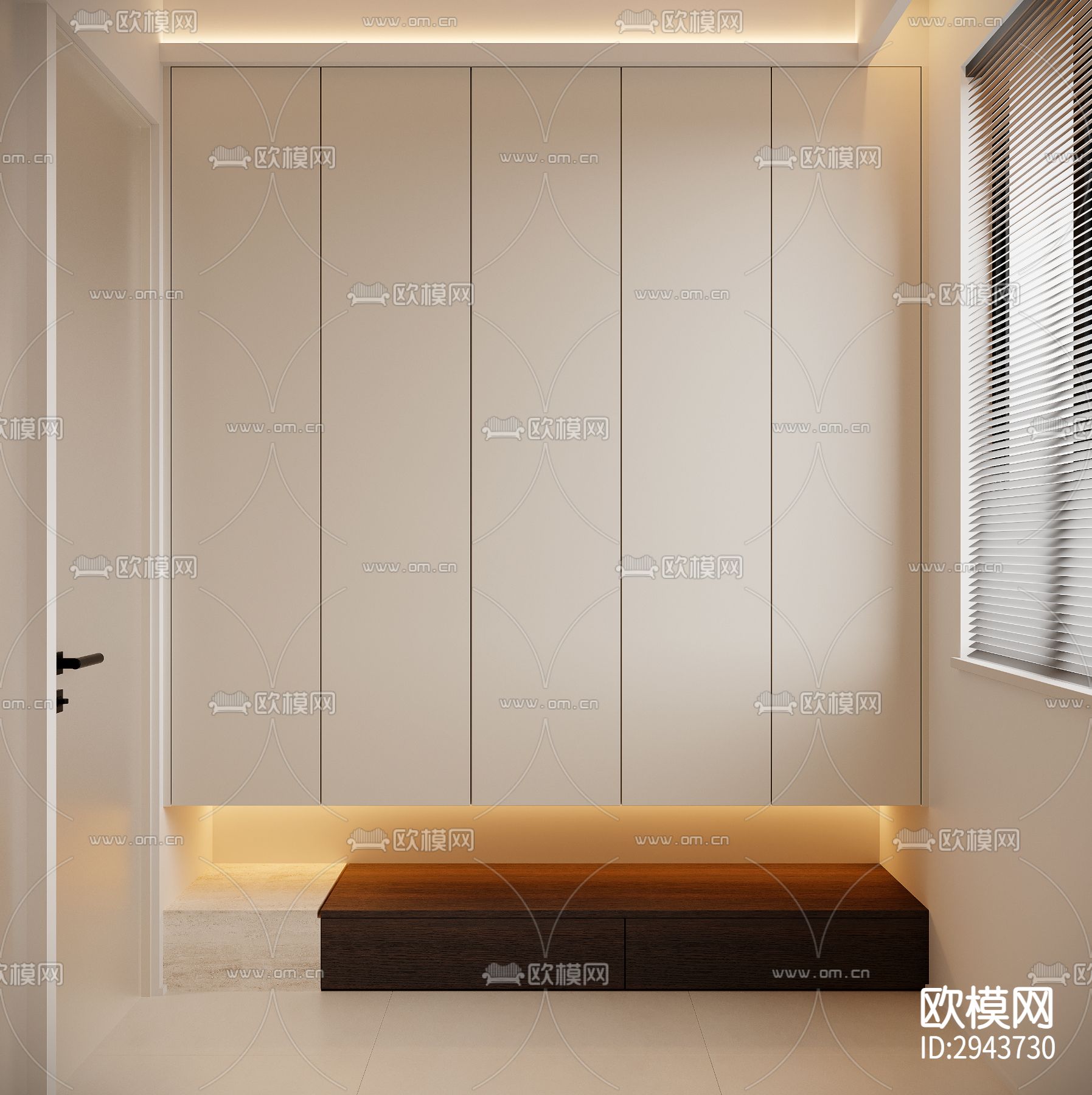 奶油风小户型平层效果图下载（渲染图2）