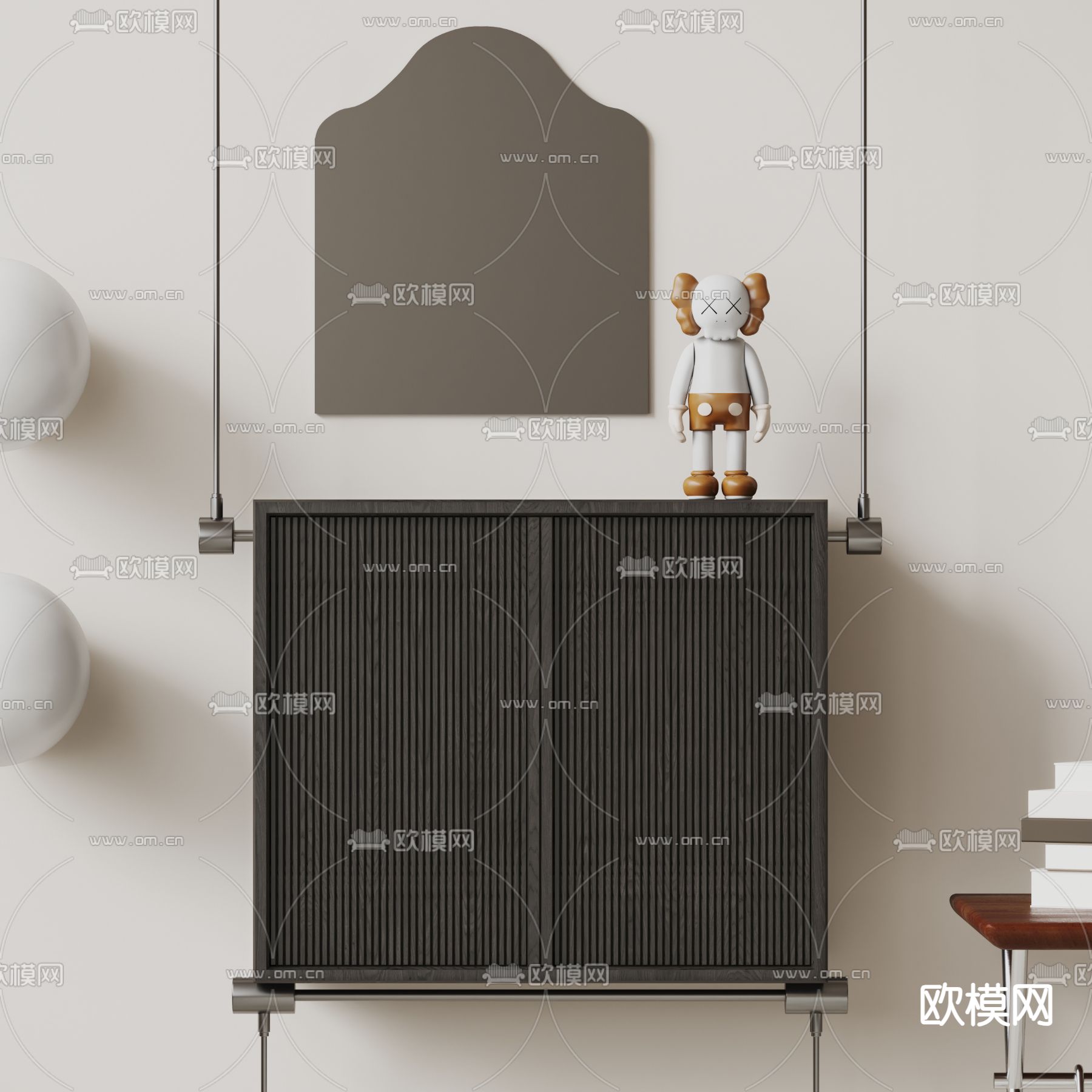 中古风边柜su模型下载（渲染图1）