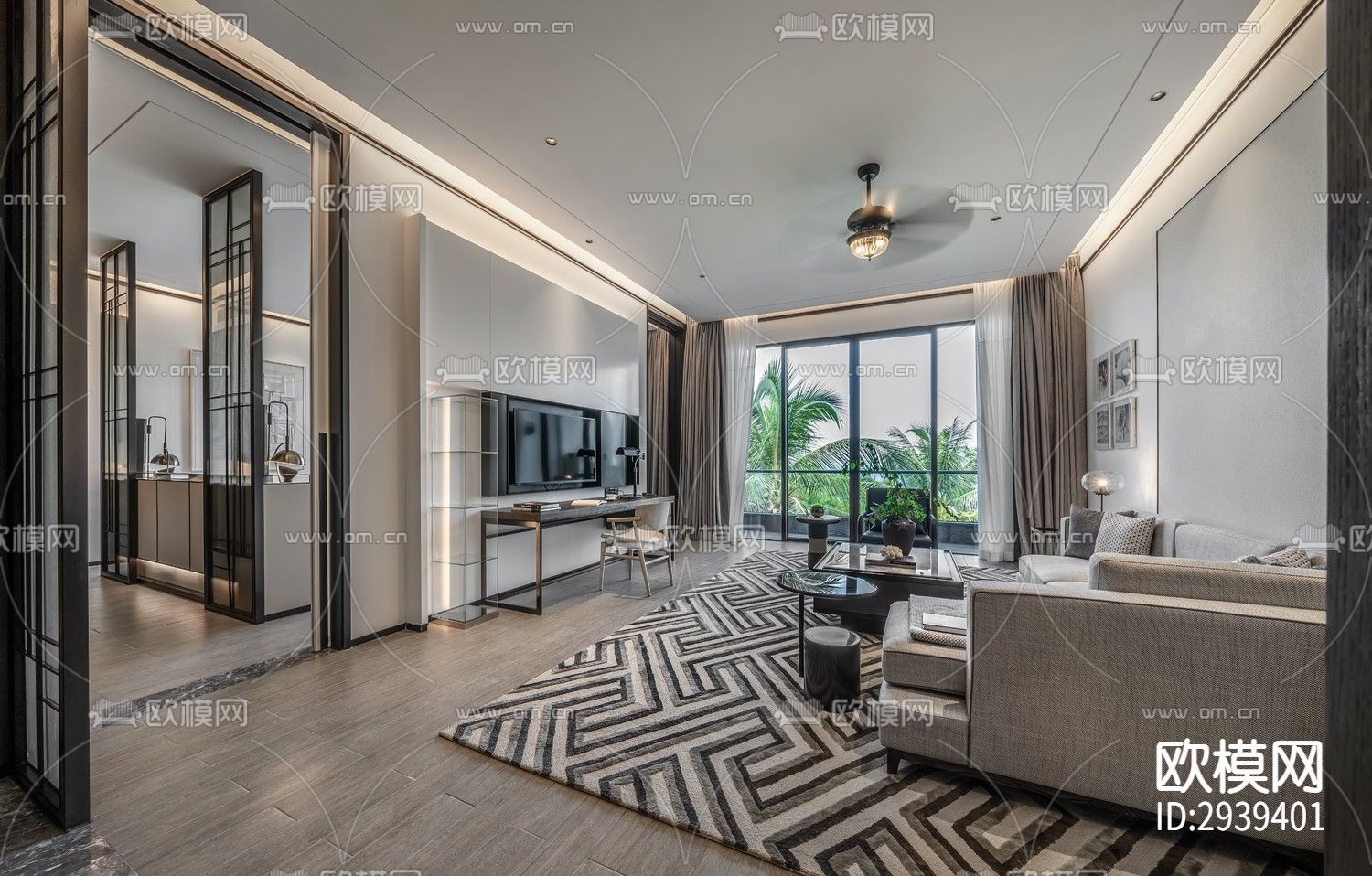 新中式酒店民宿效果图下载（渲染图8）