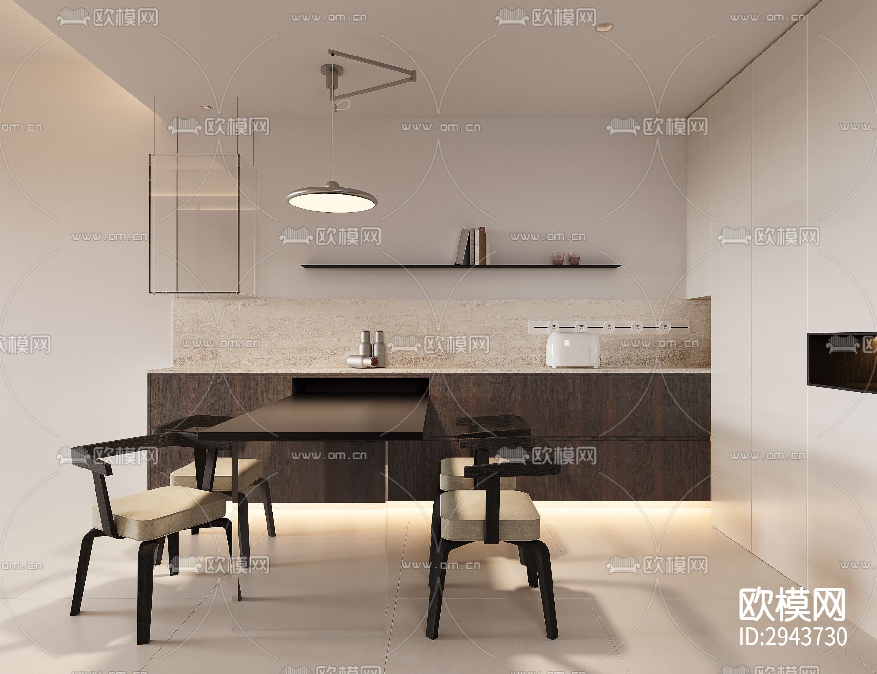 奶油风小户型平层效果图下载（渲染图7）