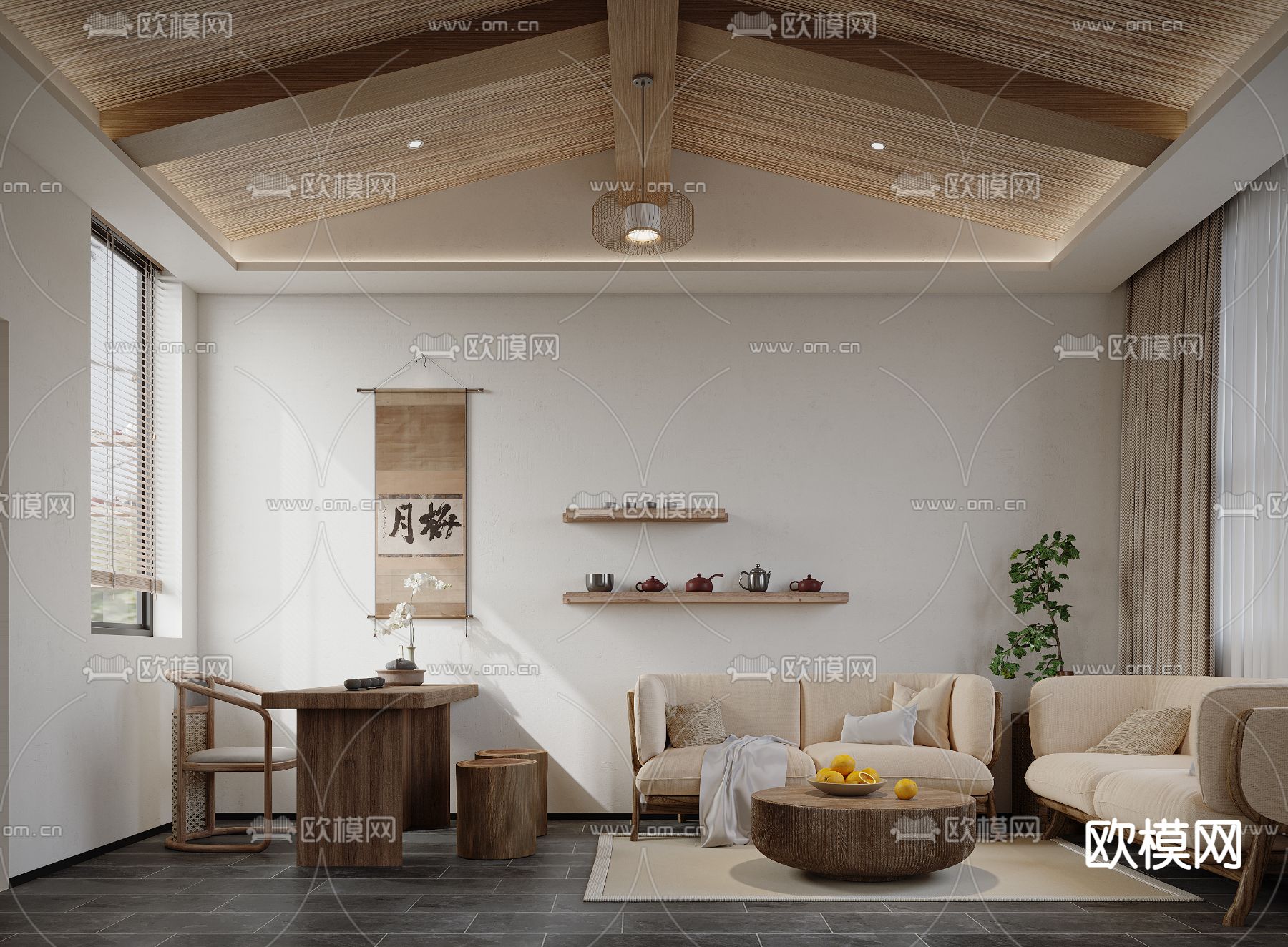 侘寂民宿客房3d模型下载（渲染图2）