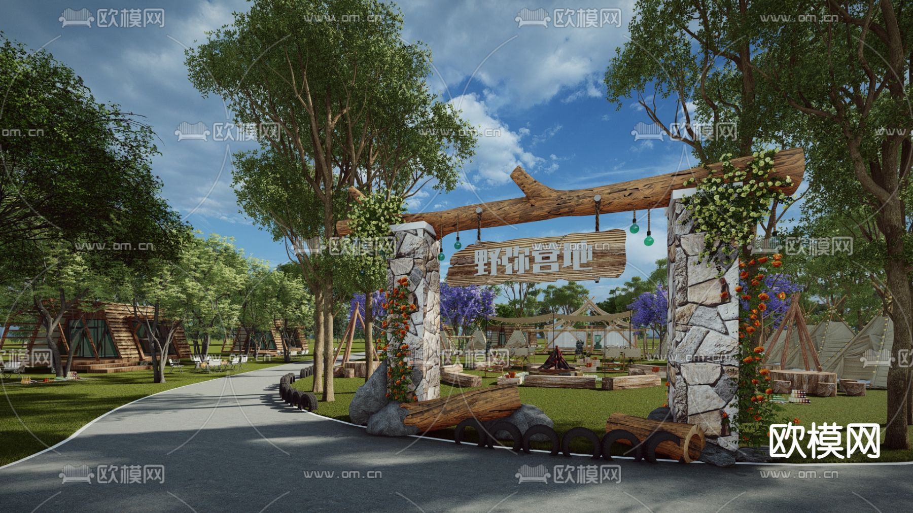 现代星空帐篷 露营桌椅su模型下载（渲染图4）