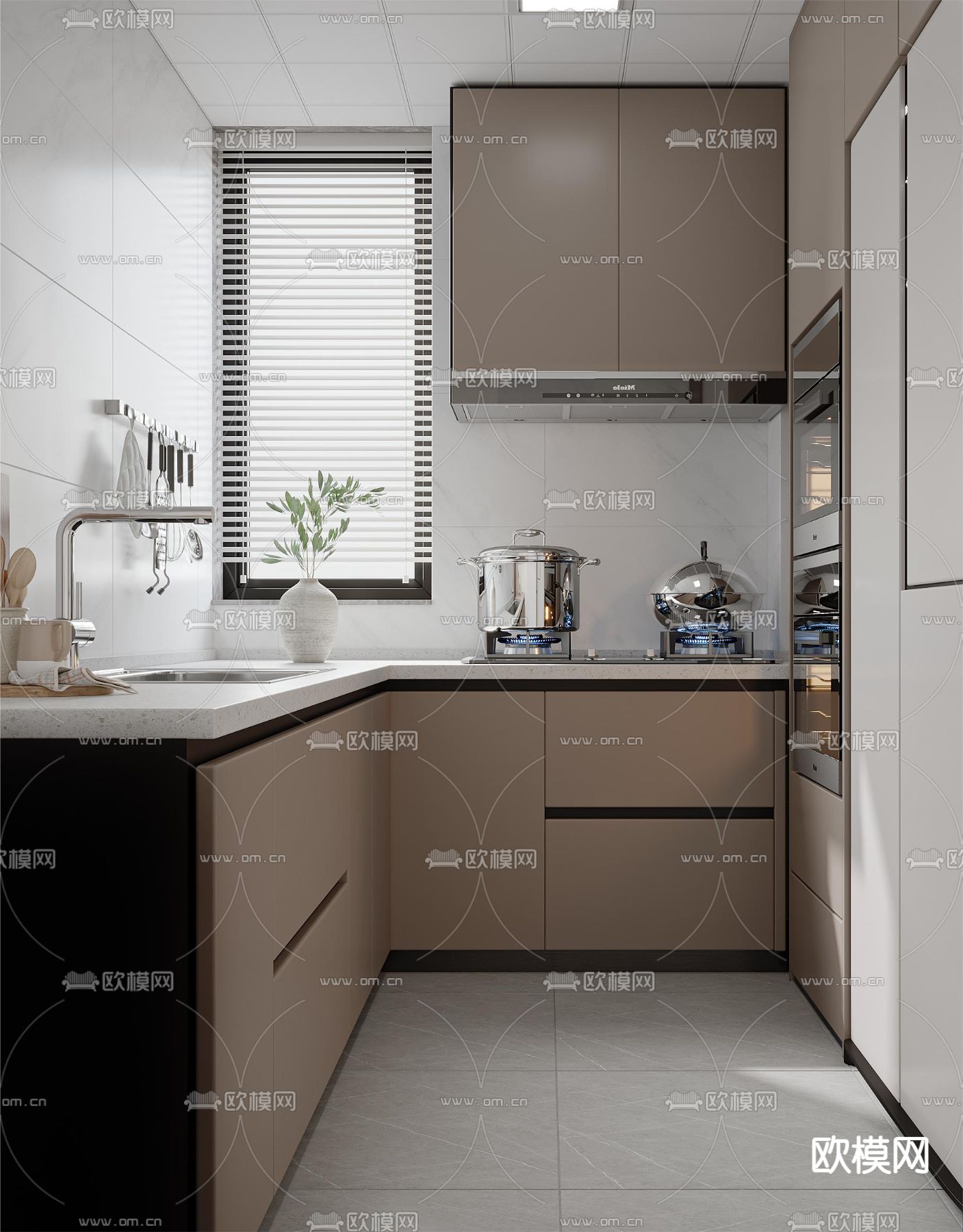 现代厨房 橱柜3d模型下载（渲染图2）
