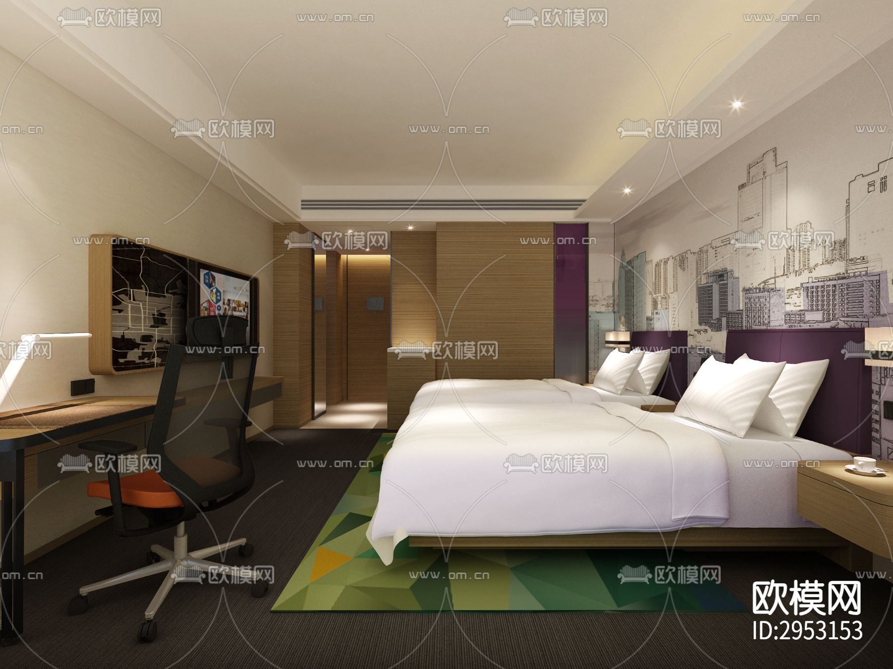 现代酒店客房效果图下载（渲染图4）