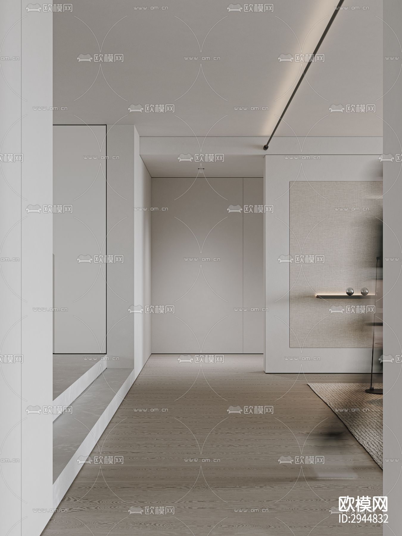 奶油风极简平层效果图下载（渲染图8）