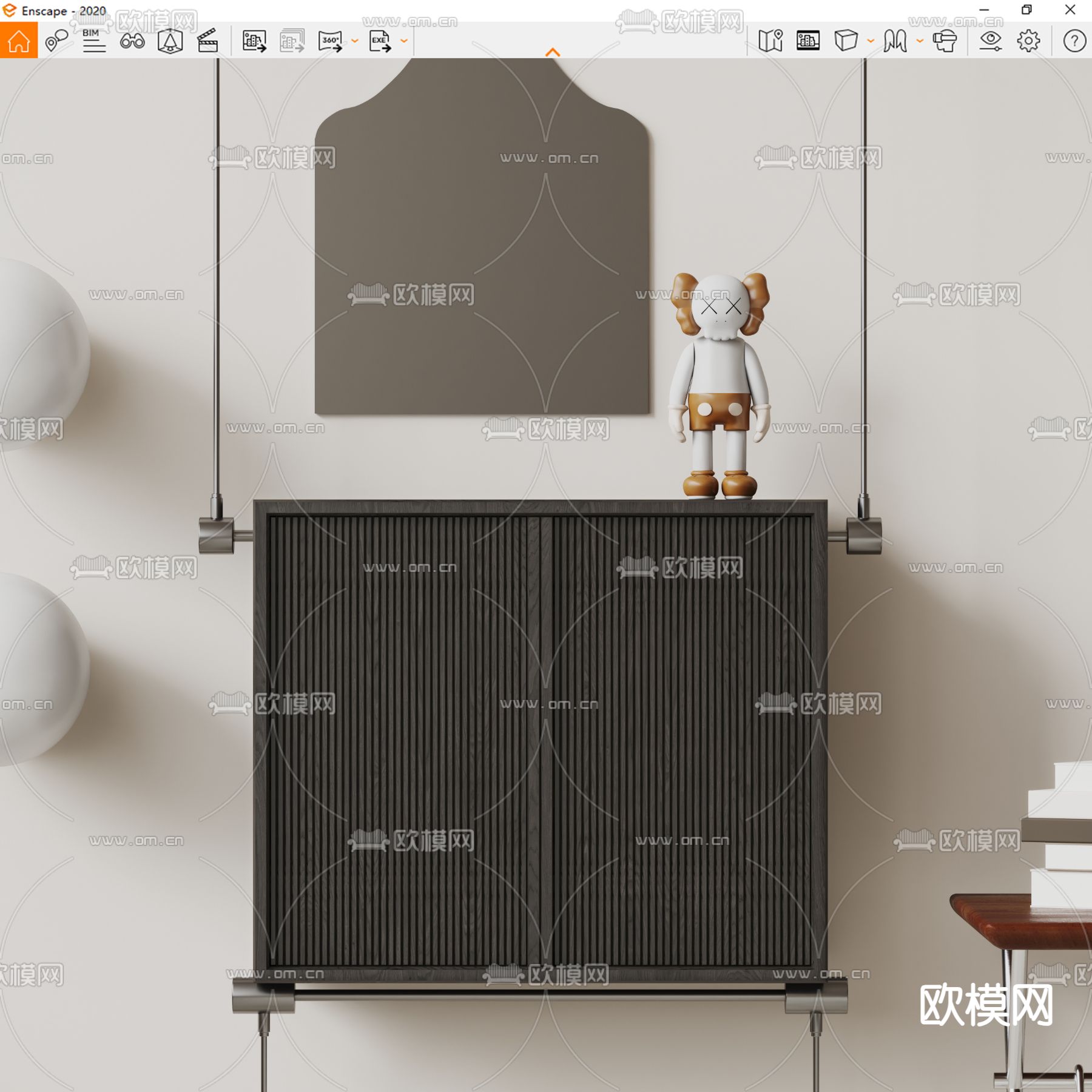 中古风边柜su模型下载（渲染图3）
