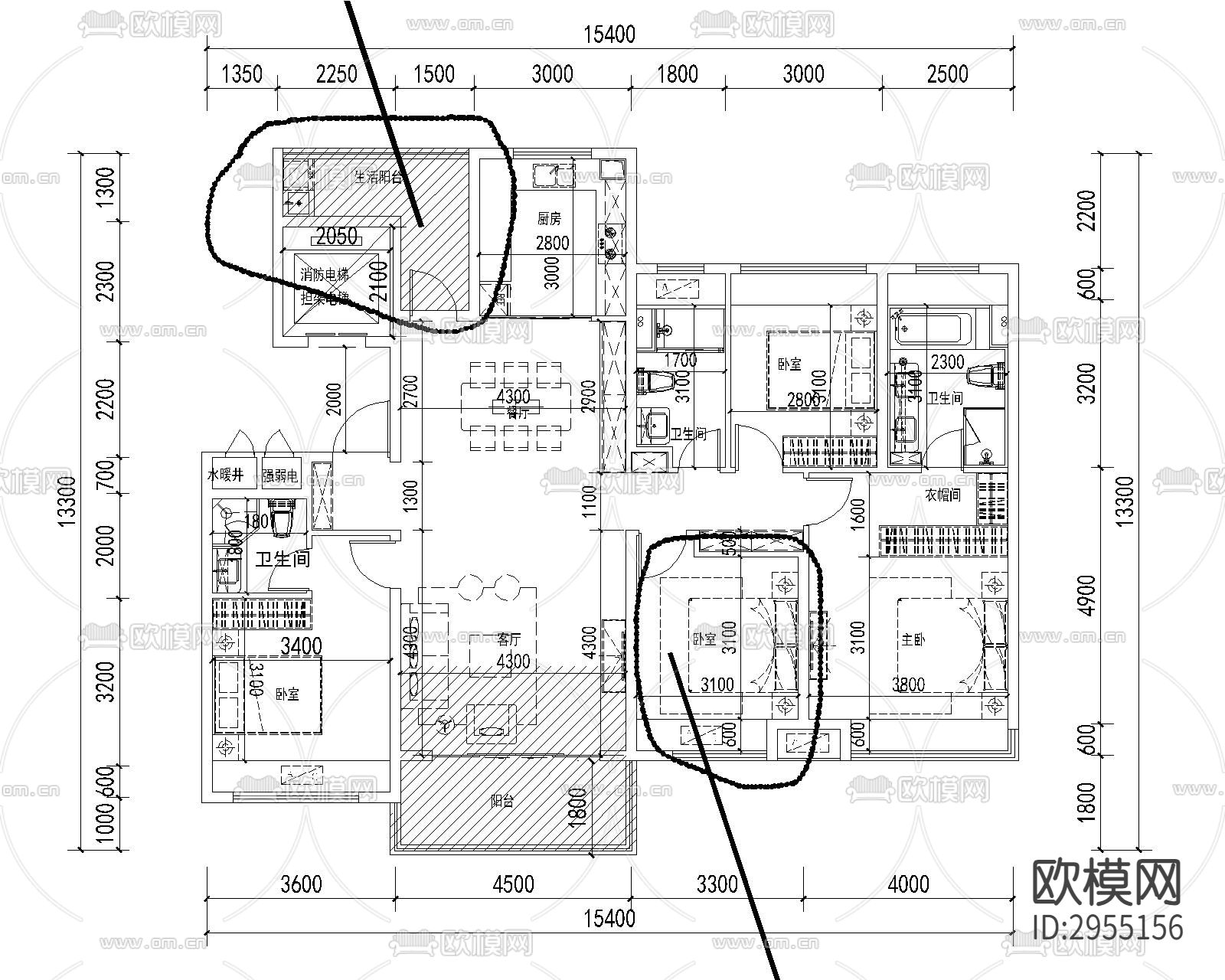 户型标准化cad施工图下载（渲染图8）