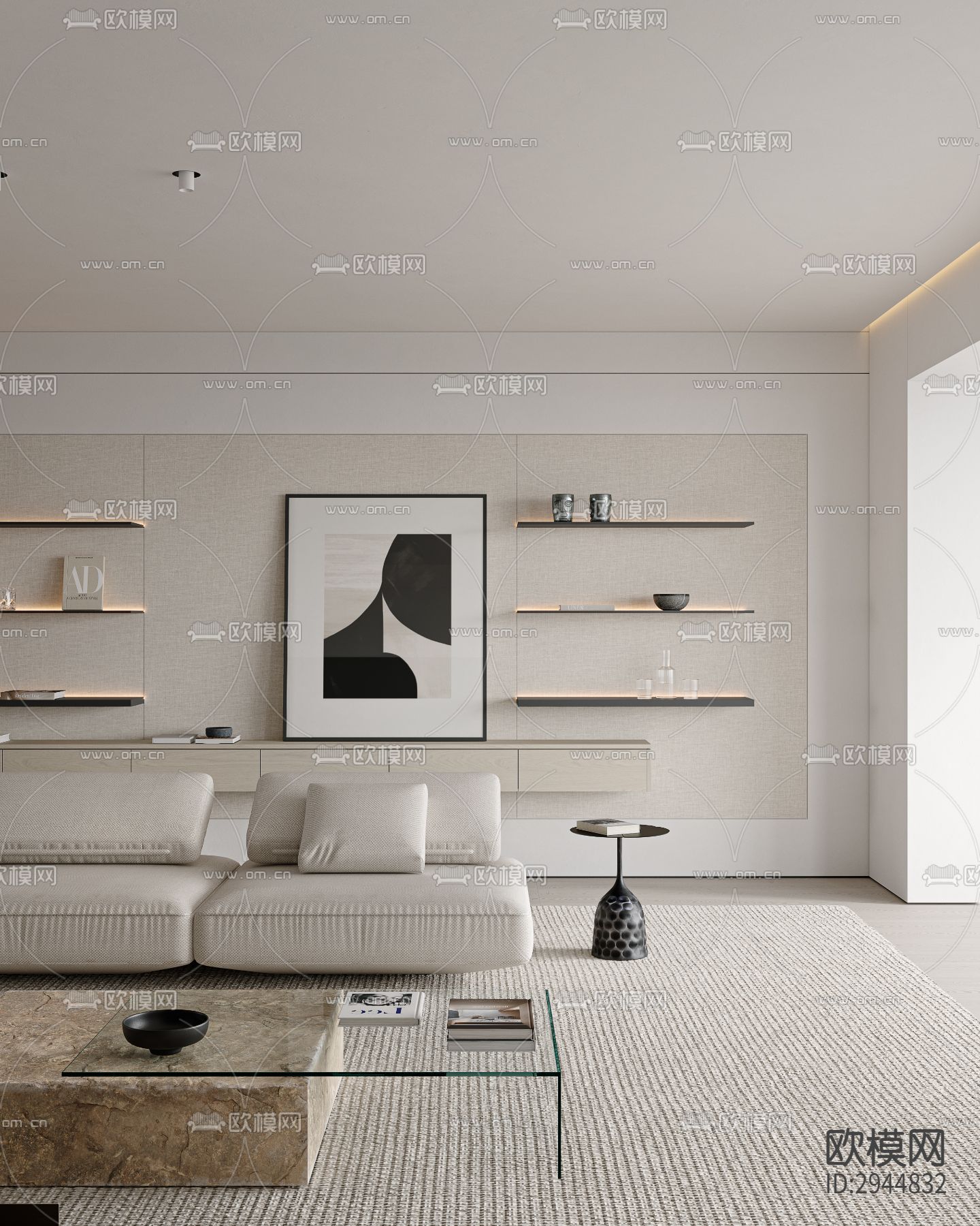 奶油风极简平层效果图下载（渲染图15）