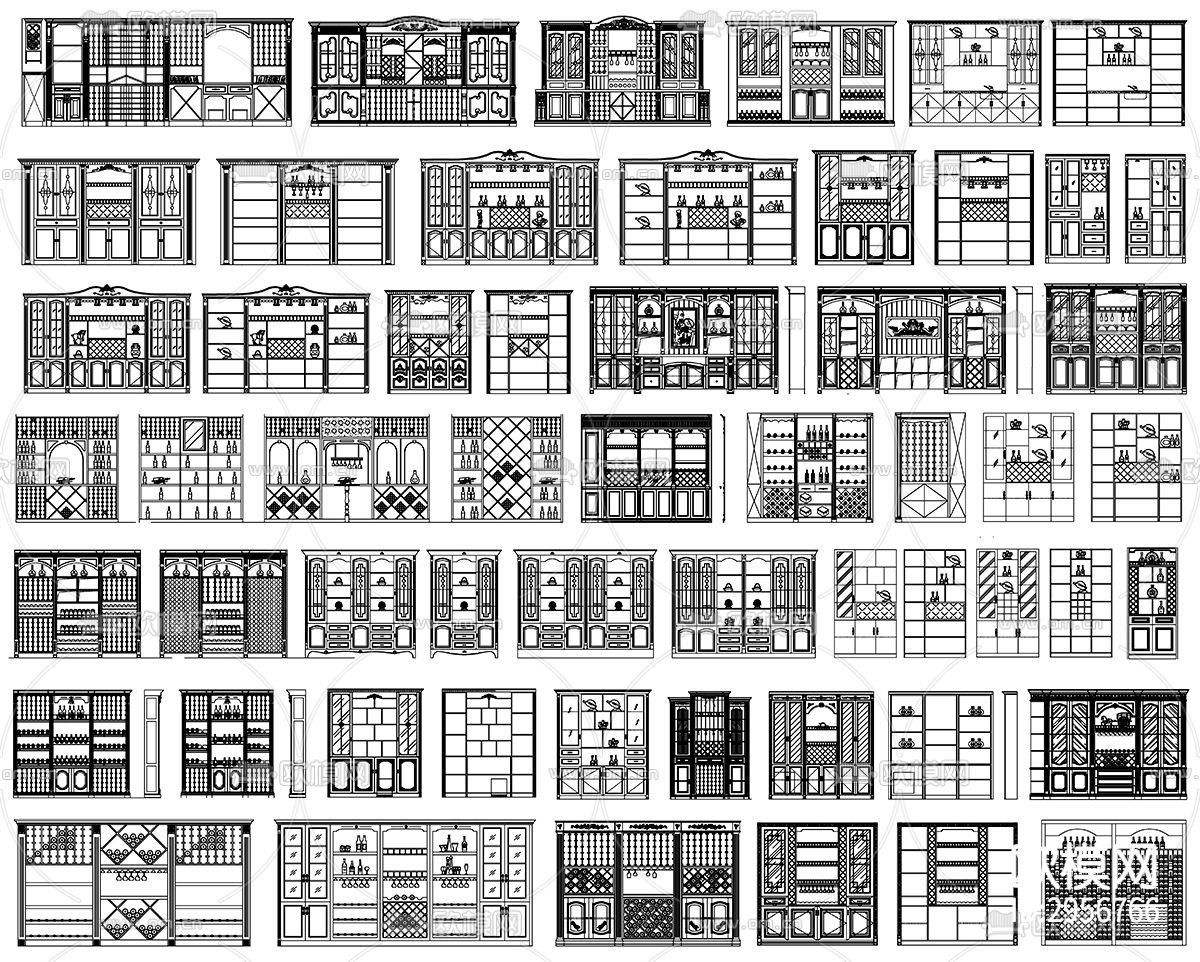 酒窖酒柜设计素材cad图库下载（渲染图6）
