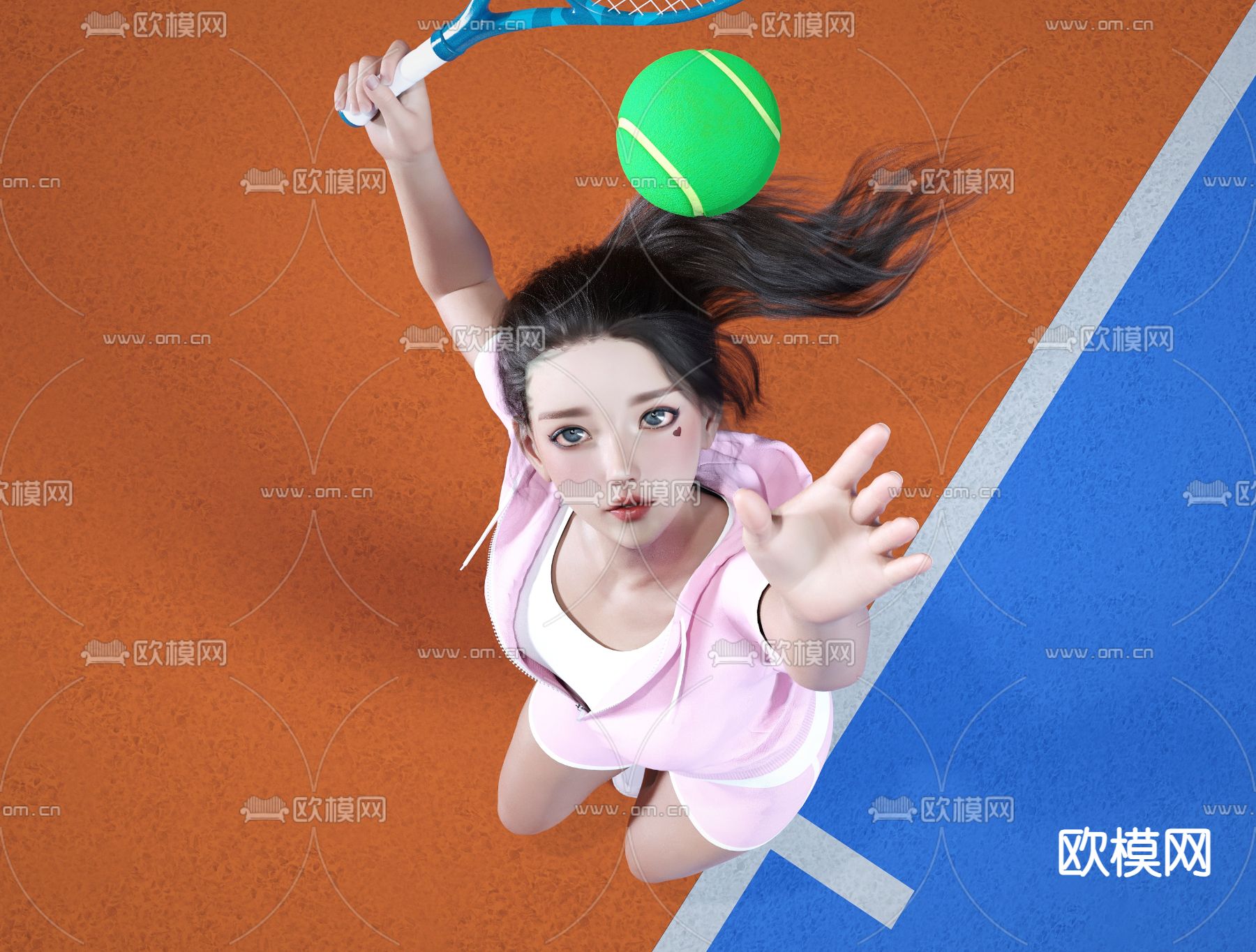 打网球女人 体育运动人物su模型下载（渲染图1）