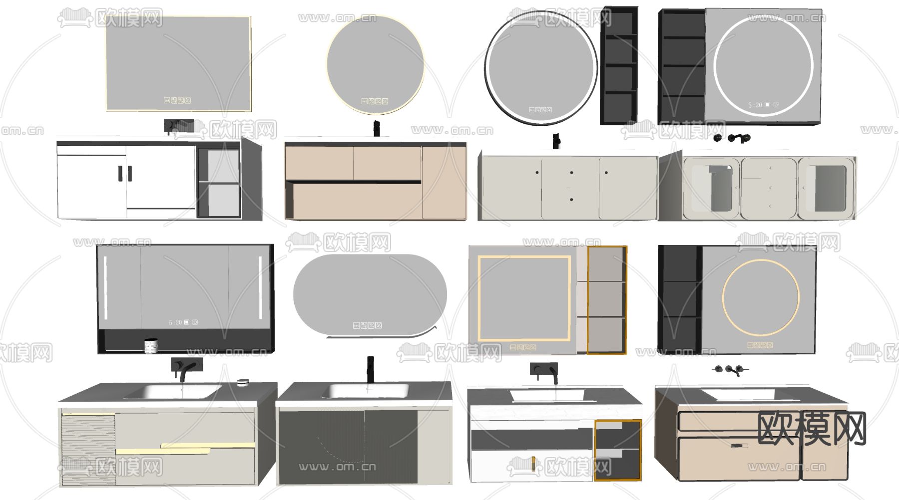 现代浴室柜 洗漱台 洗手台 洗面台su模型下载（渲染图2）