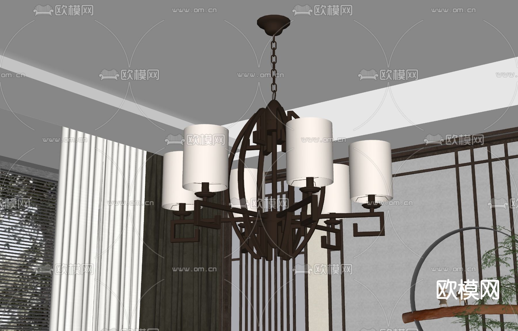 新中式吊灯su模型下载（渲染图1）