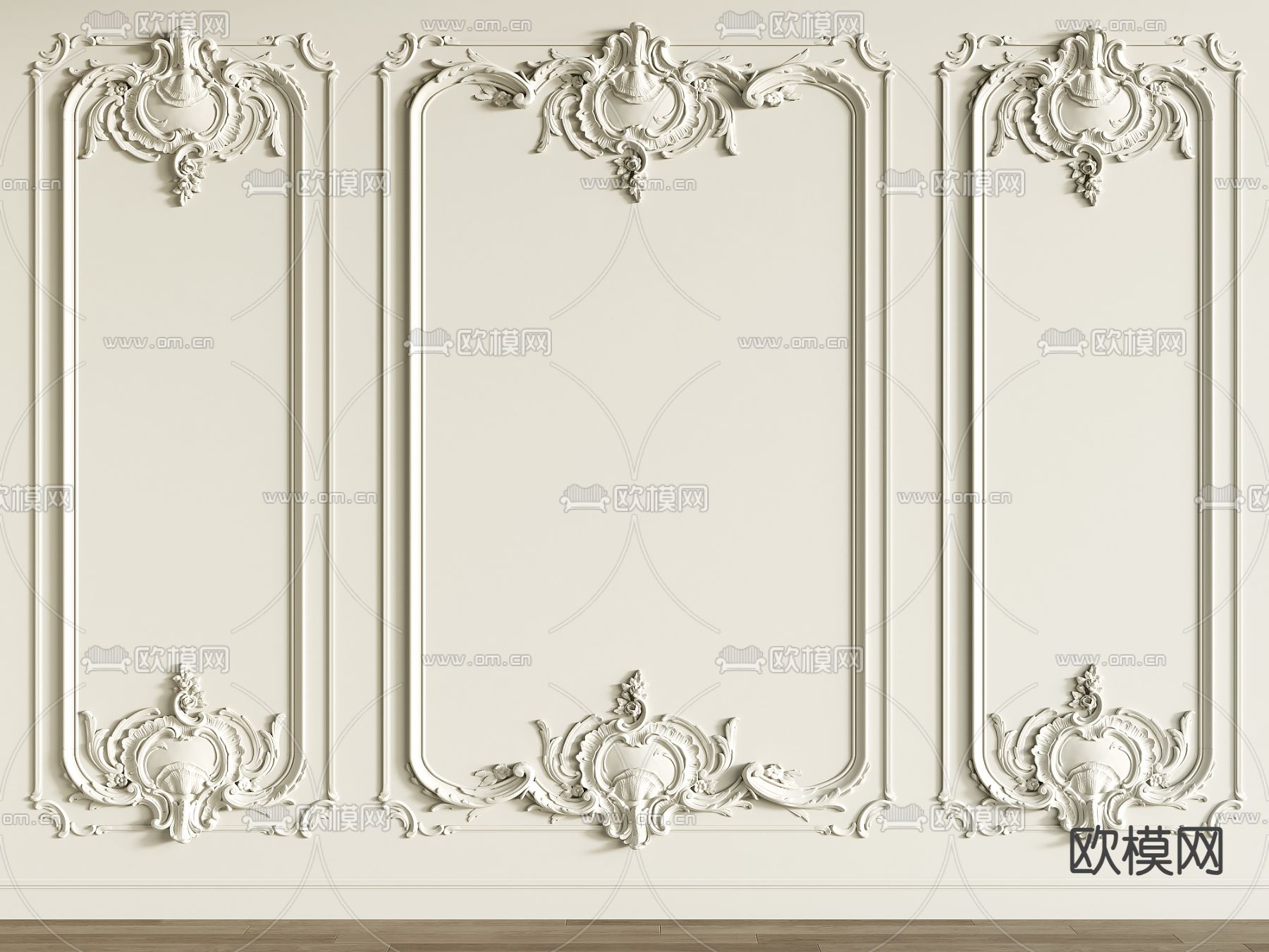 欧式雕花背景墙 护墙板su模型