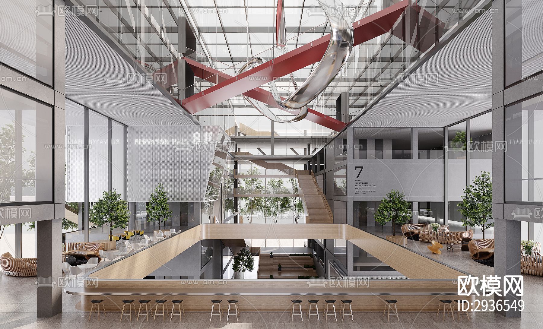 现代商务大堂效果图下载（渲染图4）