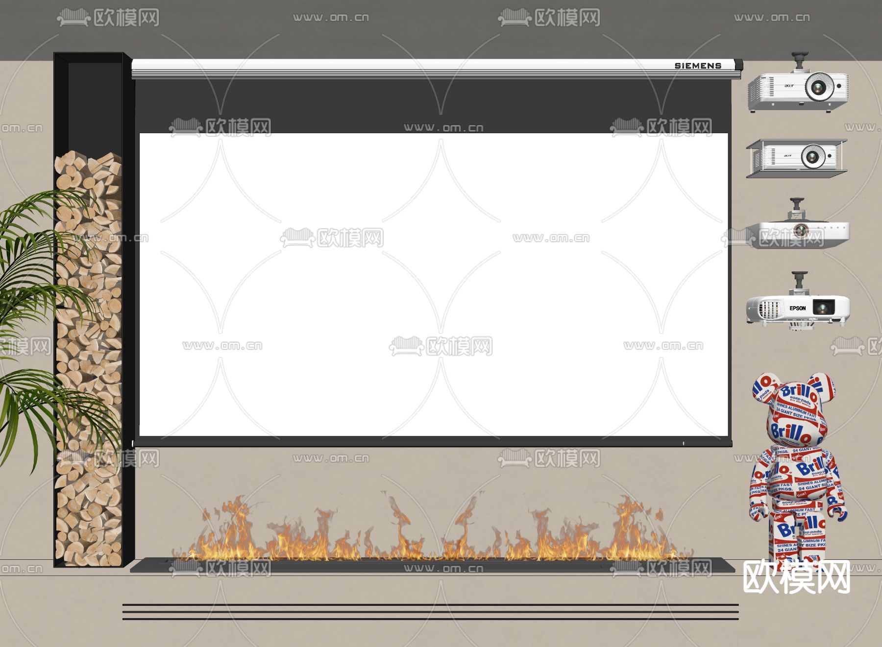 投影幕布 投影仪su模型下载（渲染图1）