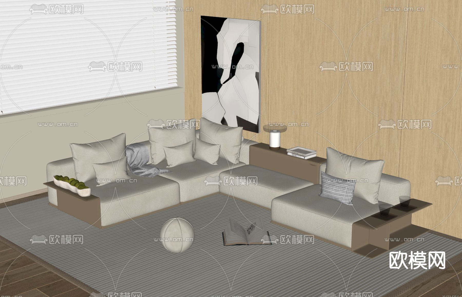 模块沙发 转角沙发su模型下载（渲染图2）