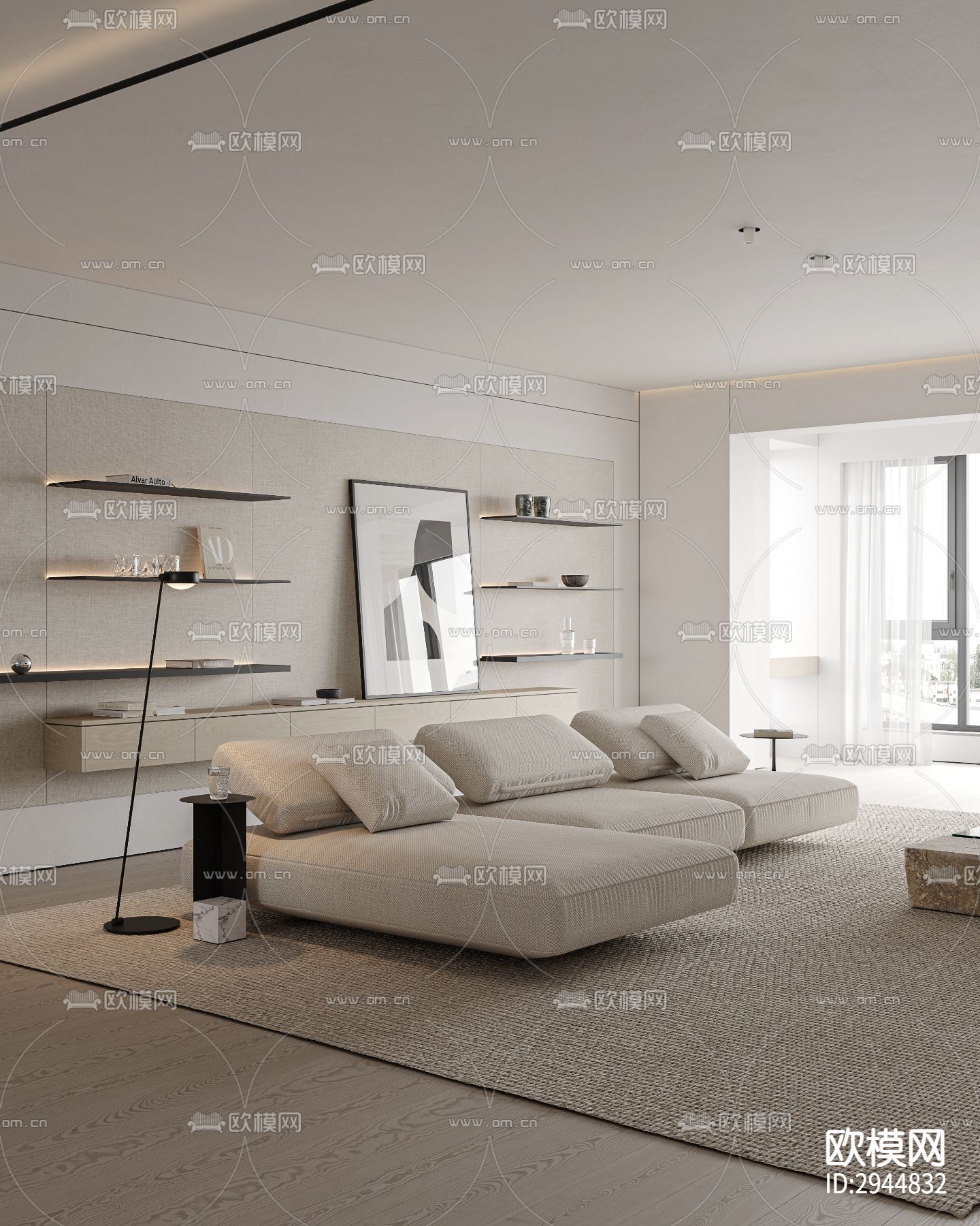 奶油风极简平层效果图下载（渲染图7）