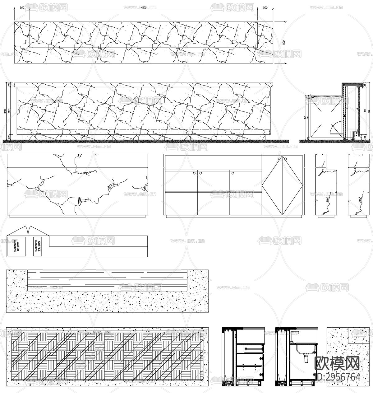 服务台接待台总台详图设计素材cad图库下载（渲染图7）