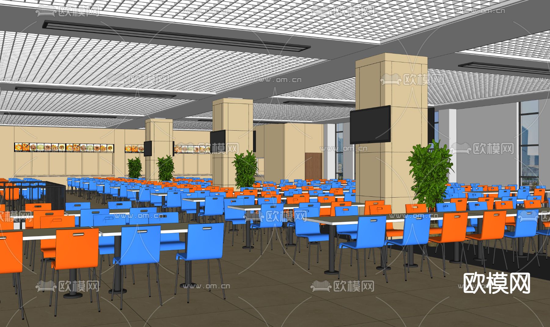 现代食堂su模型下载（渲染图1）