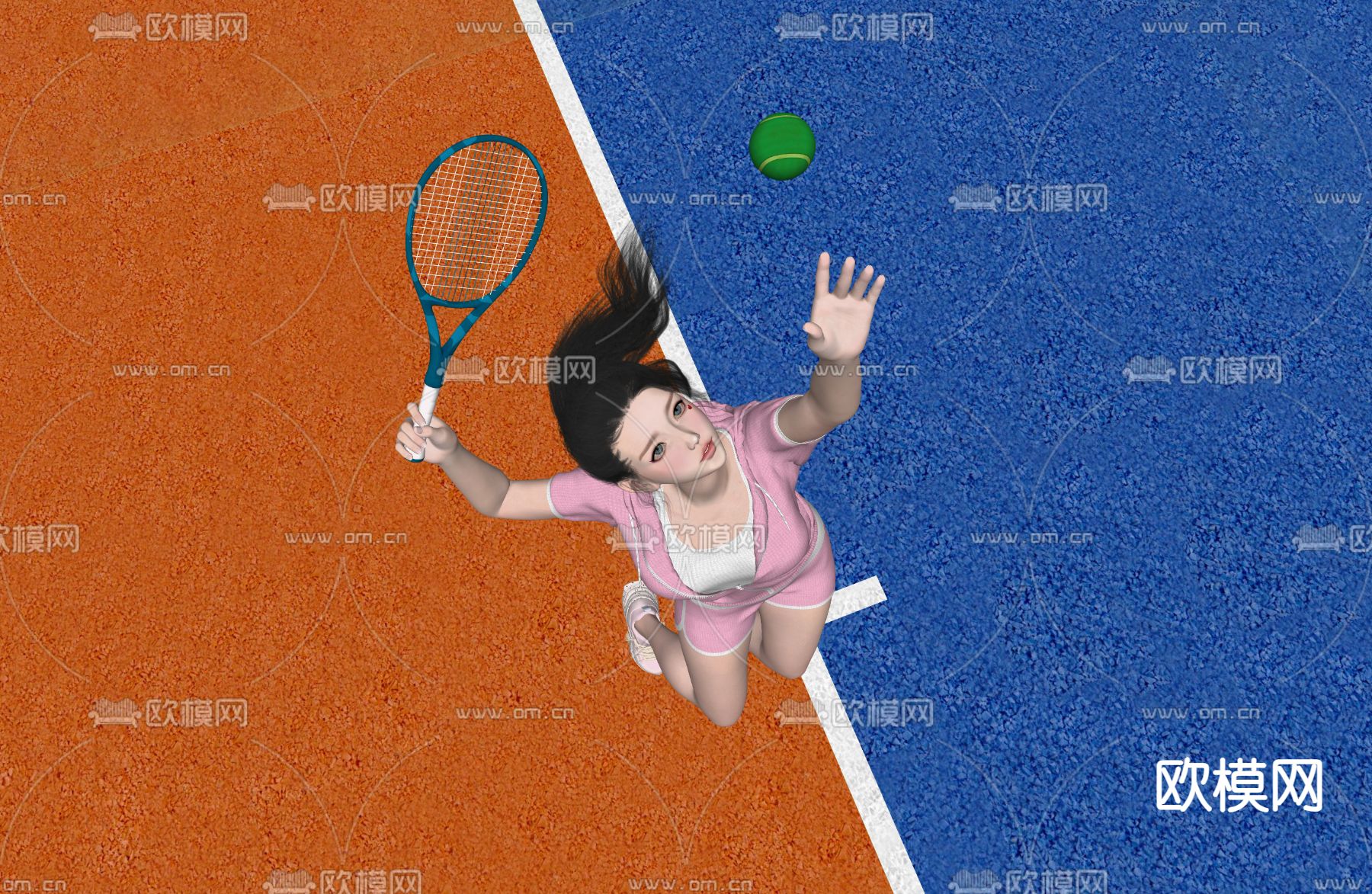 打网球女人 体育运动人物su模型下载（渲染图3）