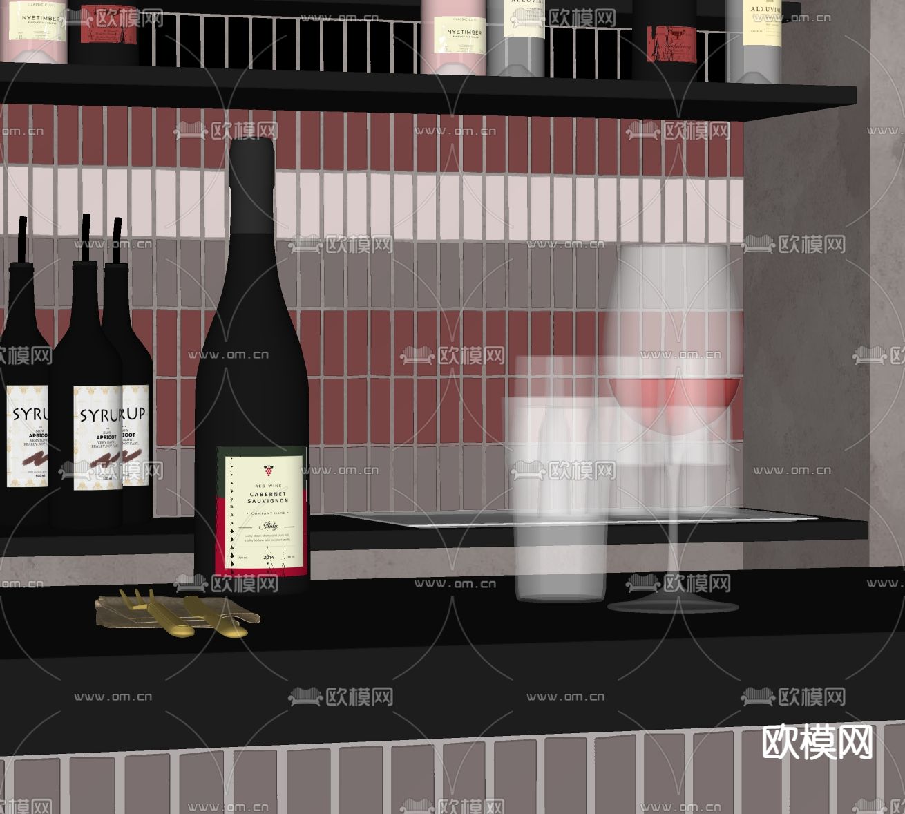 红酒 洋酒 玻璃杯su模型下载（渲染图2）