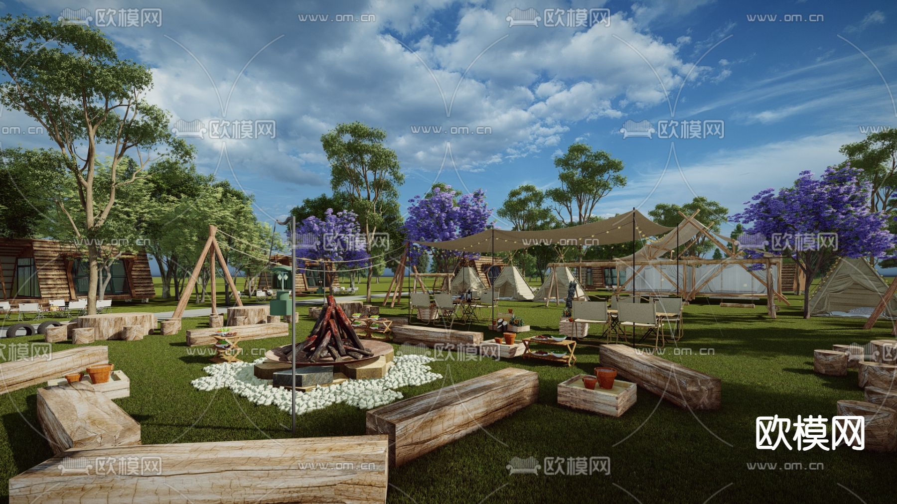 现代星空帐篷 露营桌椅su模型下载（渲染图1）