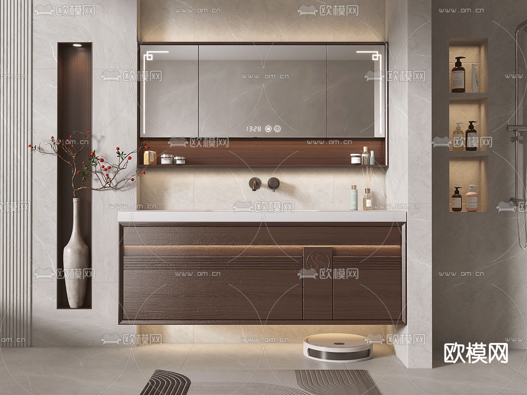 新中式浴室柜 洗手盆 洗手台3d模型下载