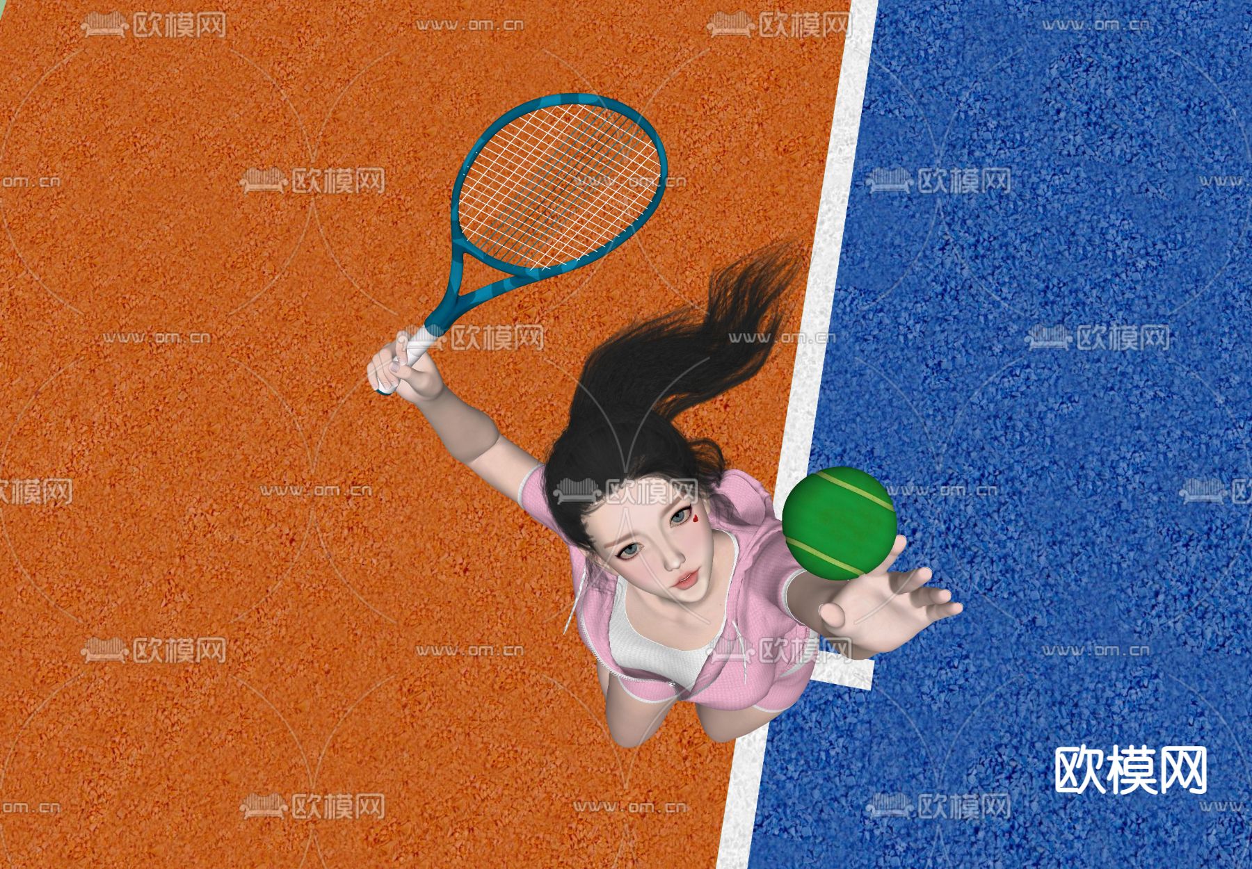 打网球女人 体育运动人物su模型下载（渲染图2）