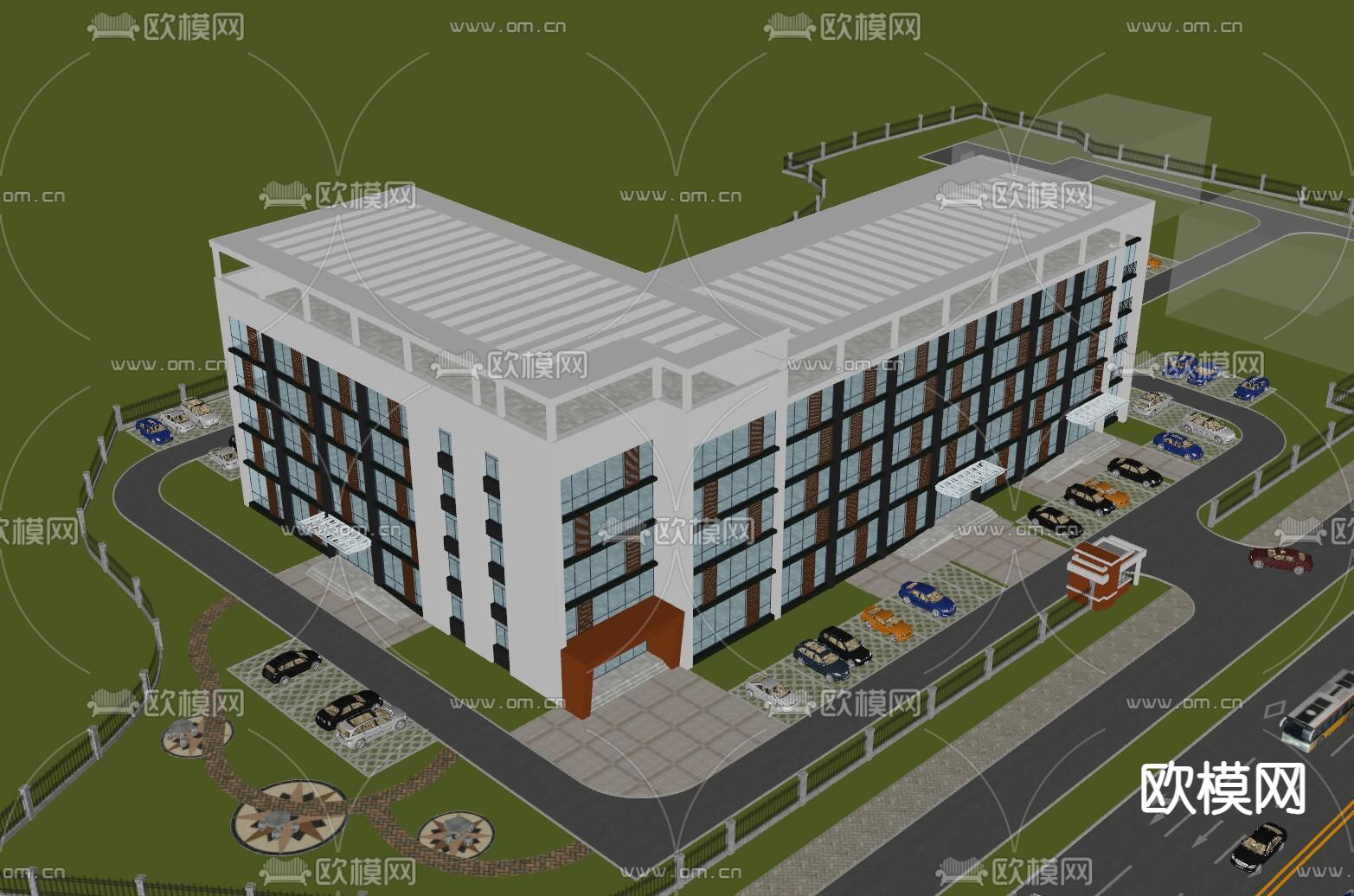 办公楼鸟瞰图su模型下载（渲染图1）