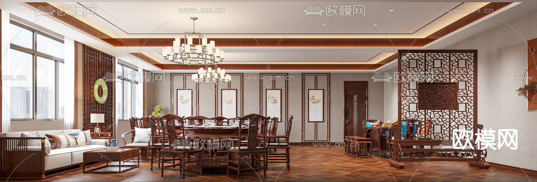 中餐厅包厢 酒楼包房3d模型下载（渲染图1）