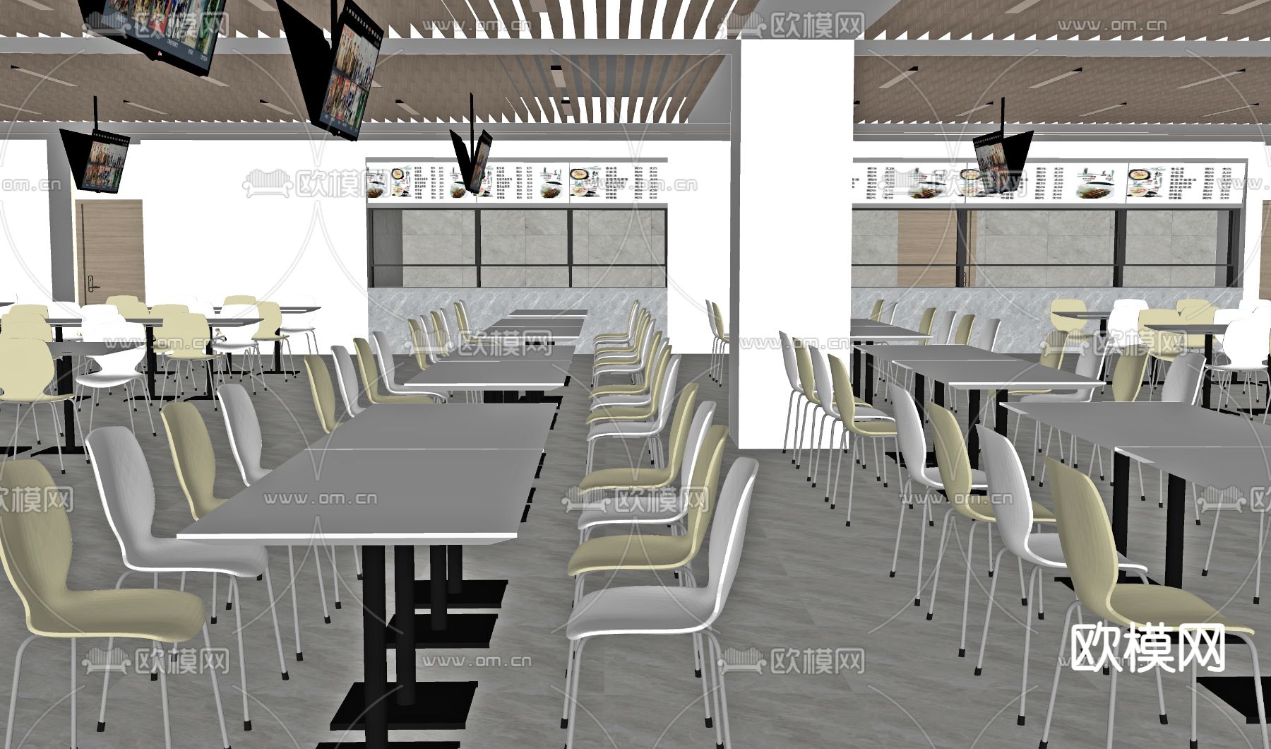 现代食堂 员工餐厅 学校餐厅su模型下载（渲染图2）
