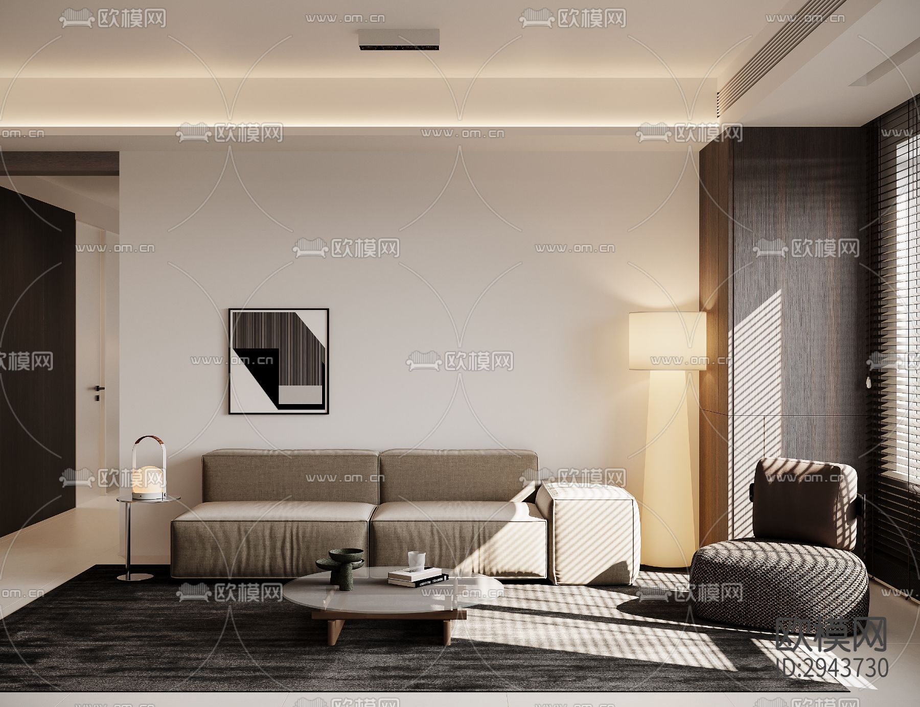 奶油风小户型平层效果图下载（渲染图1）