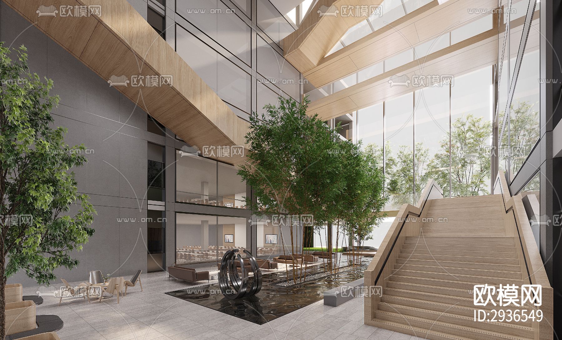 现代商务大堂效果图下载（渲染图9）